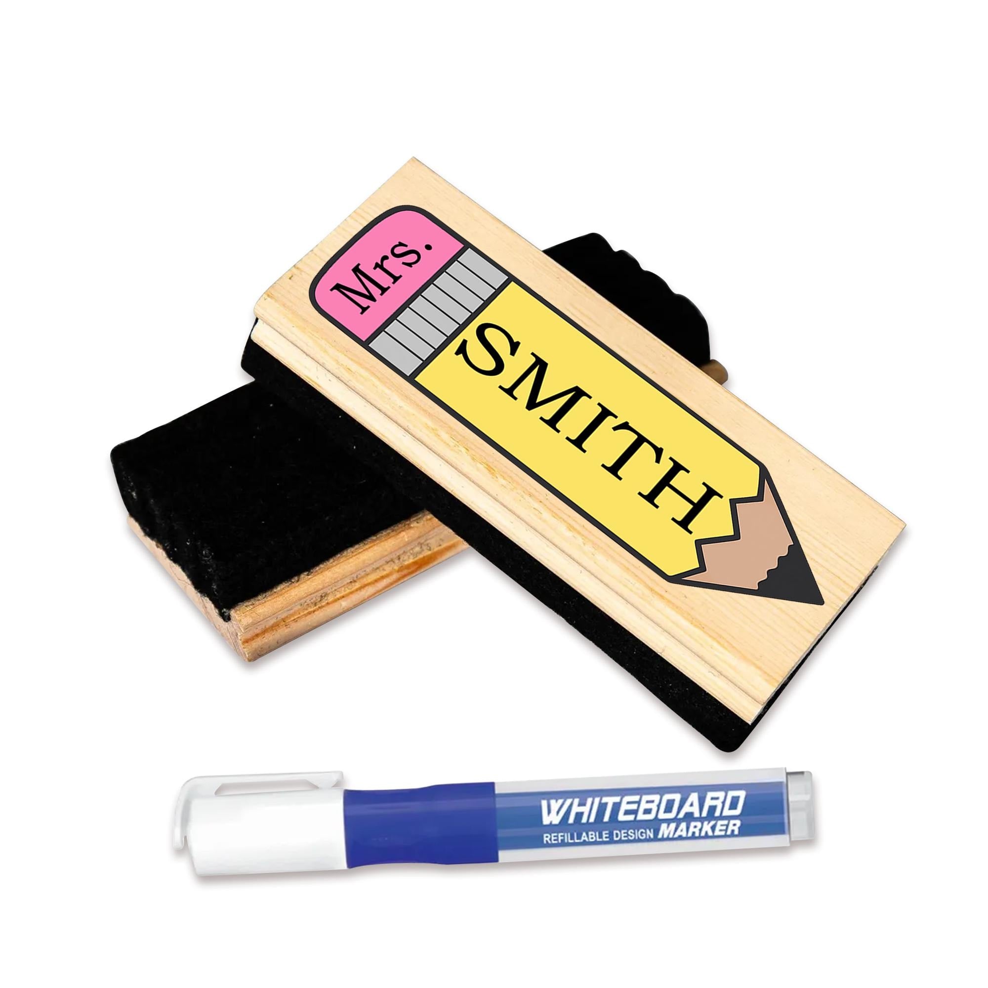 Personalized Teacher Whiteboard Eraser, Pencil Design with Custom Name, Cute Classroom Gift for Educators, Back to School Supplies, Teachers