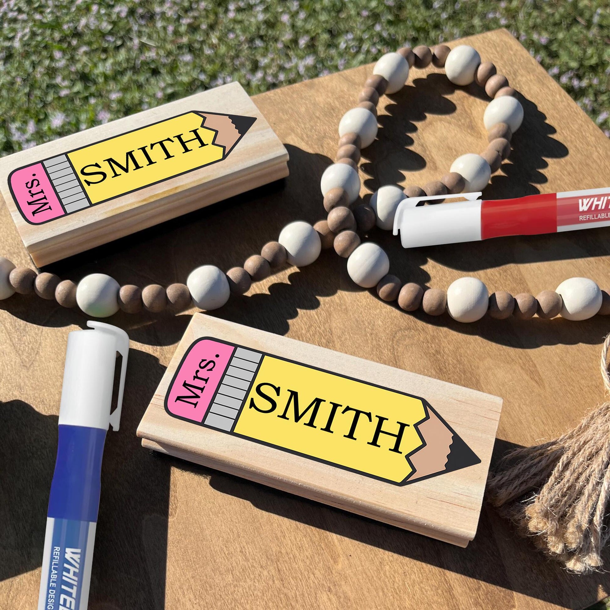 Personalized Teacher Whiteboard Eraser, Pencil Design with Custom Name, Cute Classroom Gift for Educators, Back to School Supplies, Teachers