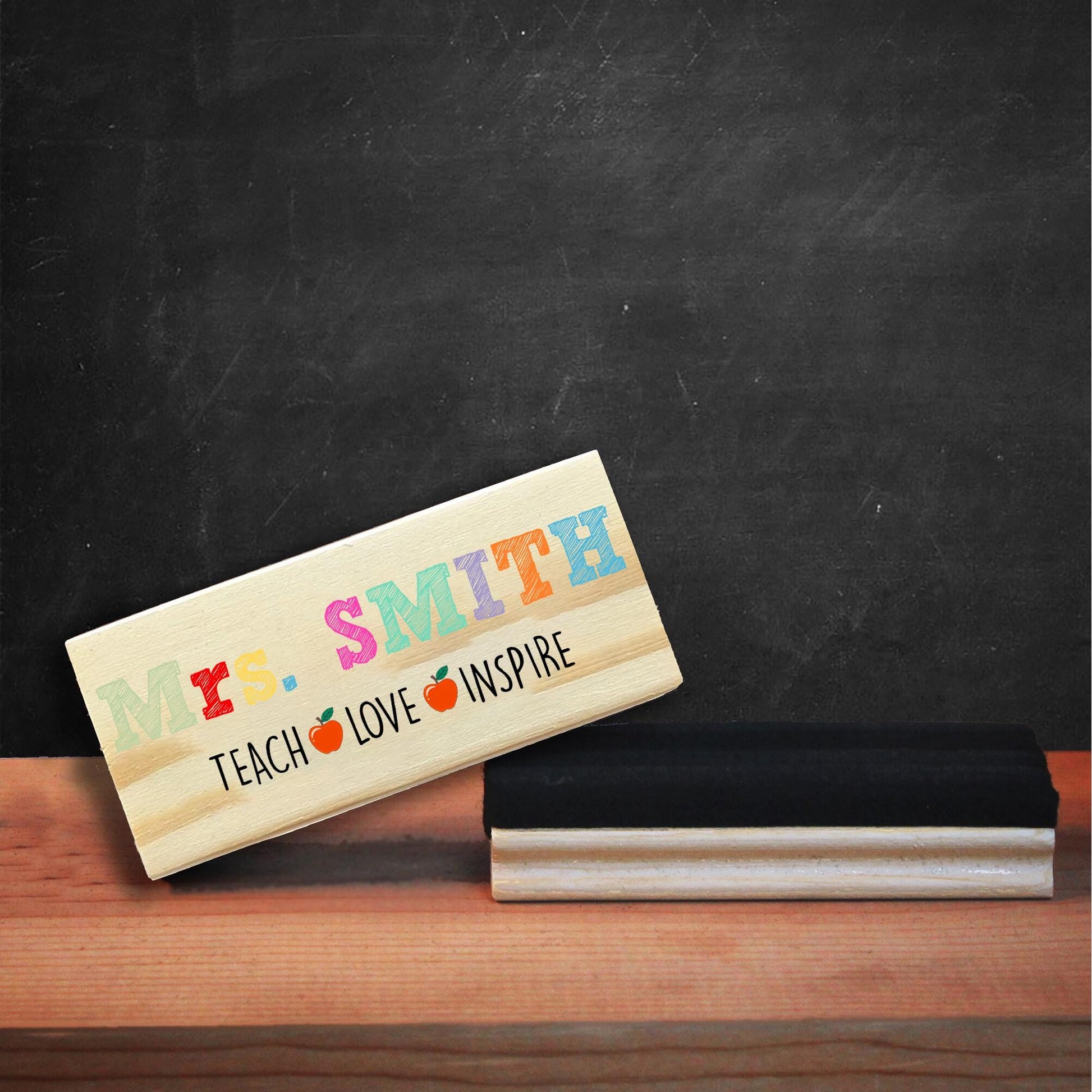 Personalized Teacher Whiteboard Eraser – Colorful Teach Love Inspire Design with Custom Name, Back to School Gift for Educators, Teachers