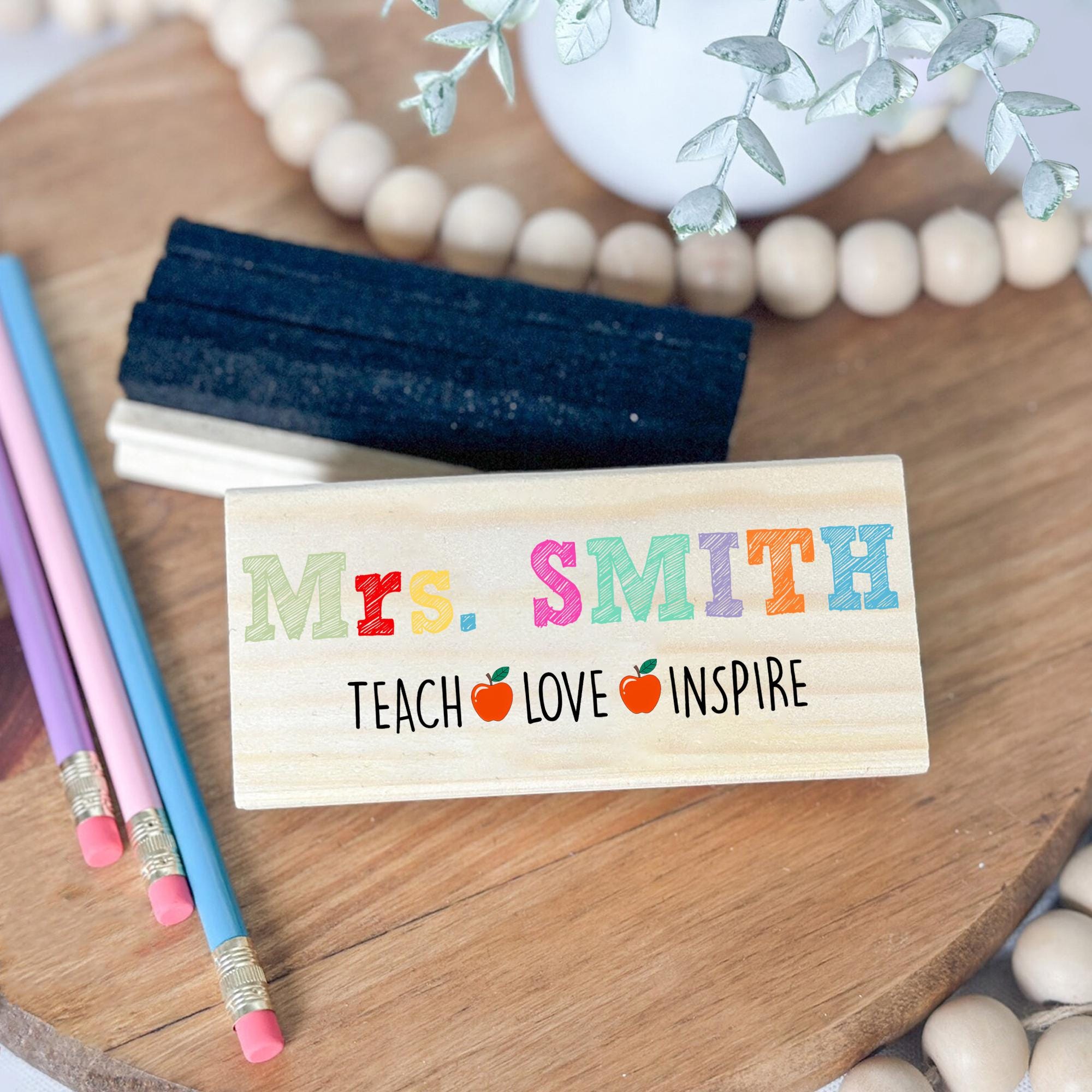 Personalized Teacher Whiteboard Eraser – Colorful Teach Love Inspire Design with Custom Name, Back to School Gift for Educators, Teachers