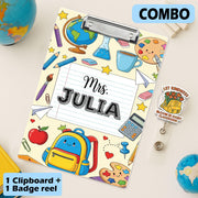 COMBO Teacher Clipboard and Badge Reel Set, Personalized Clipboard, Let Kindness Bloom, Custom Teacher Gift, Back to School Supplies