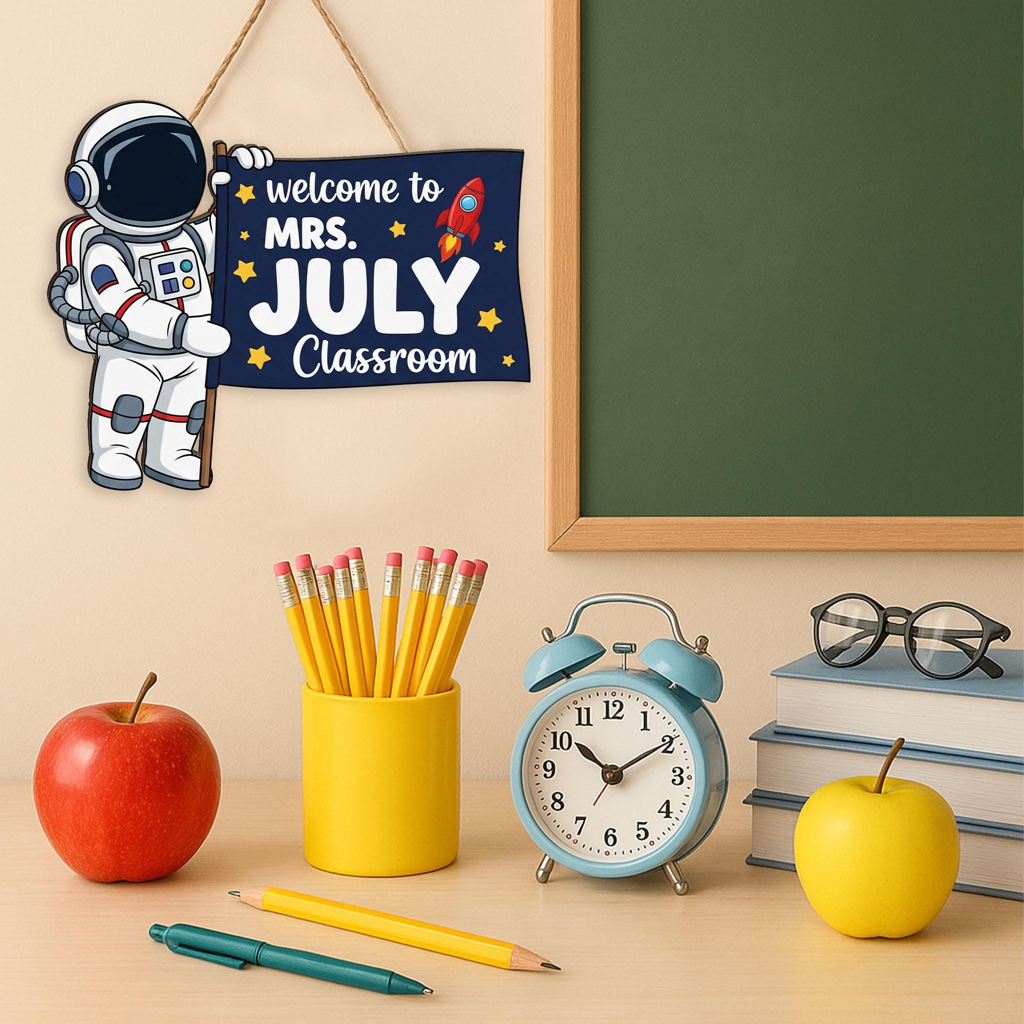 Astronaut Welcome Sign, Space Classroom Decor, Teacher Door Sign, Custom Name Sign, Back to School Gift, Outer Space Theme