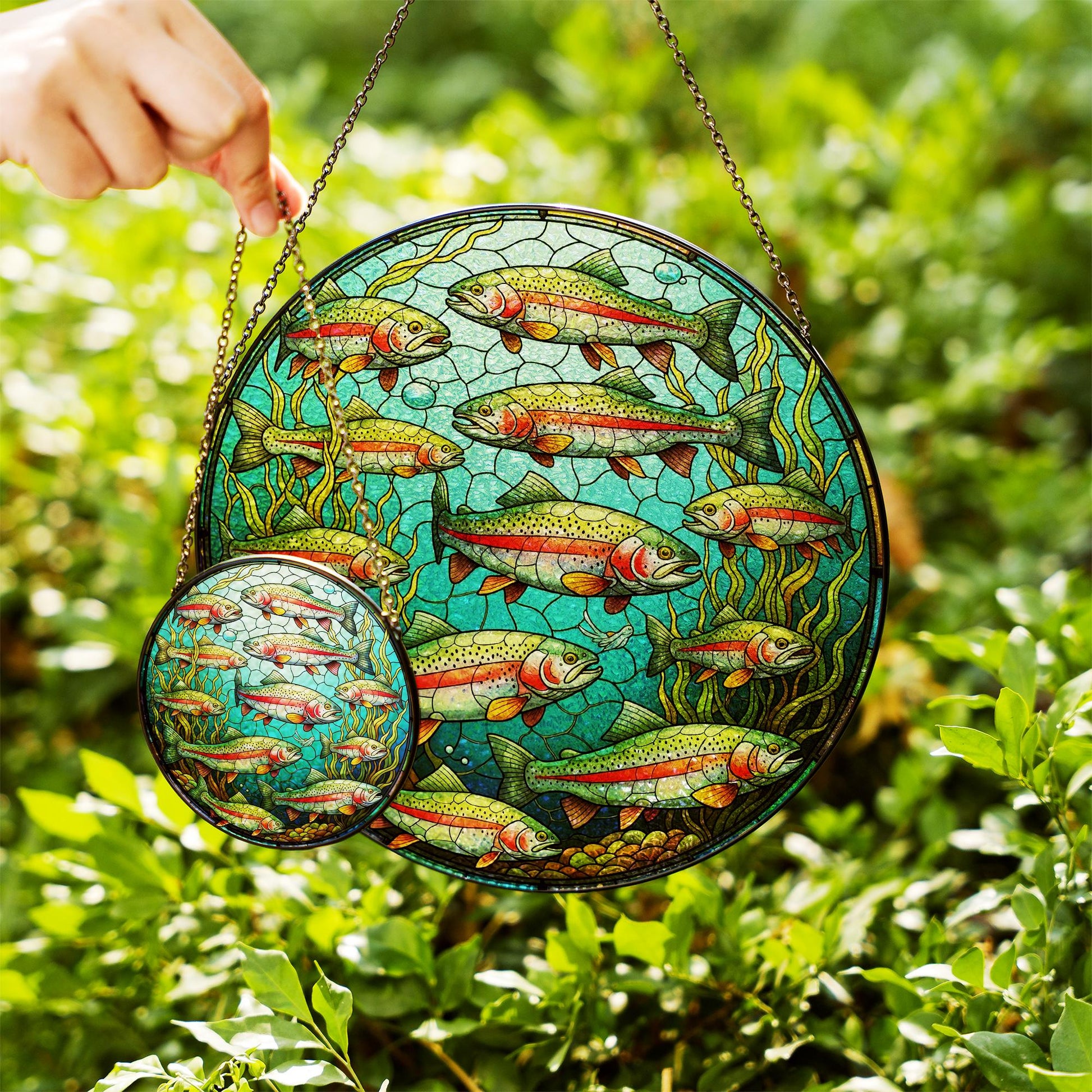 Rainbow Trout Glass Suncatcher, Glass Fish Window Decor, Angler Gift, Fishing Cabin Ornament, Nature Lover Sun Catcher