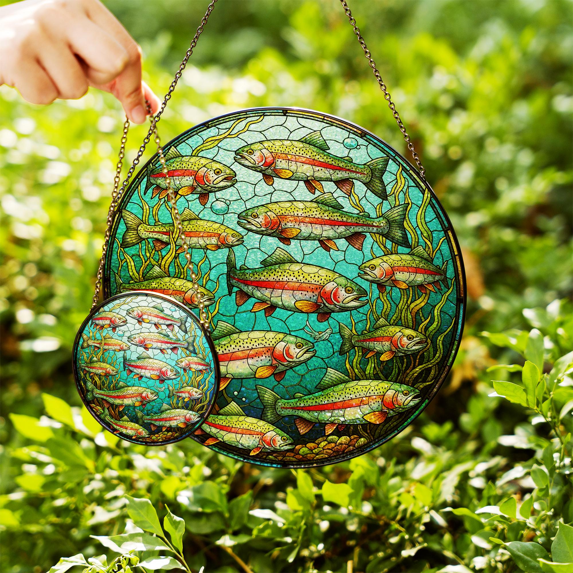 Rainbow Trout Glass Suncatcher, Glass Fish Window Decor, Angler Gift, Fishing Cabin Ornament, Nature Lover Sun Catcher