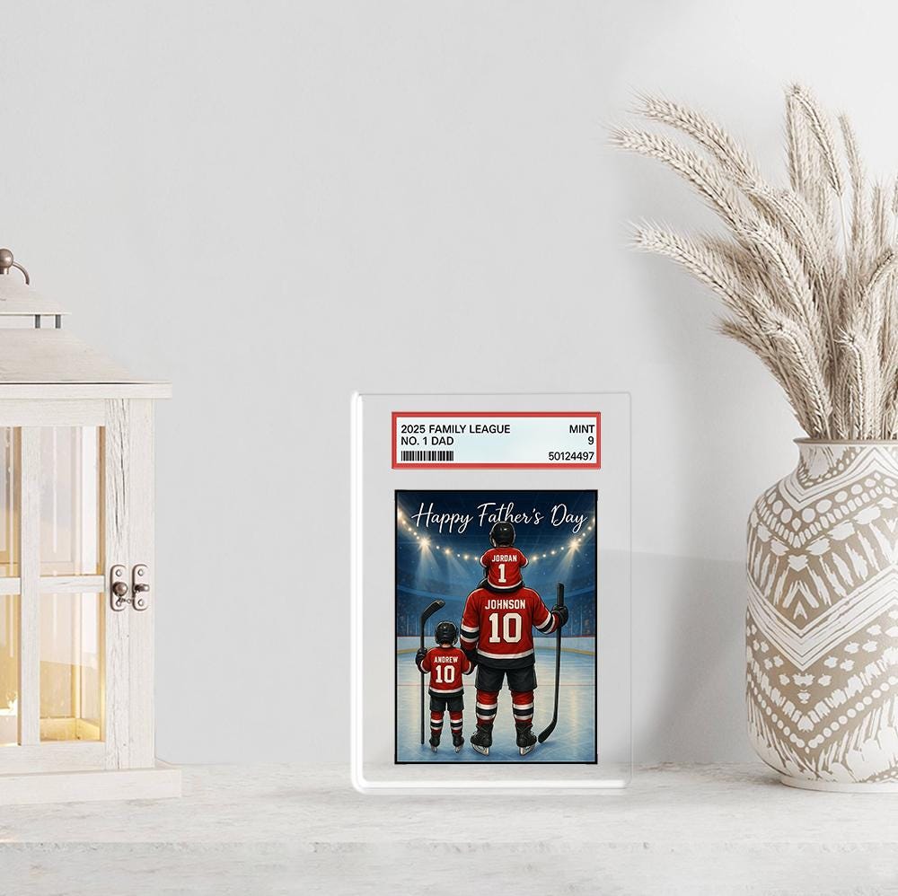 Custom Hockey Dad Acrylic Blocks | Personalized Sports Card Gift for Father's Day | Father and Kid Ice Rink Keepsake Display