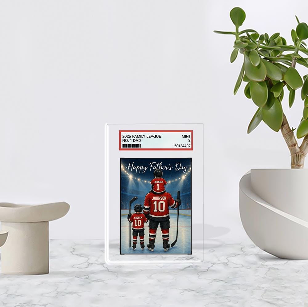 Custom Hockey Dad Acrylic Blocks | Personalized Sports Card Gift for Father's Day | Father and Kid Ice Rink Keepsake Display