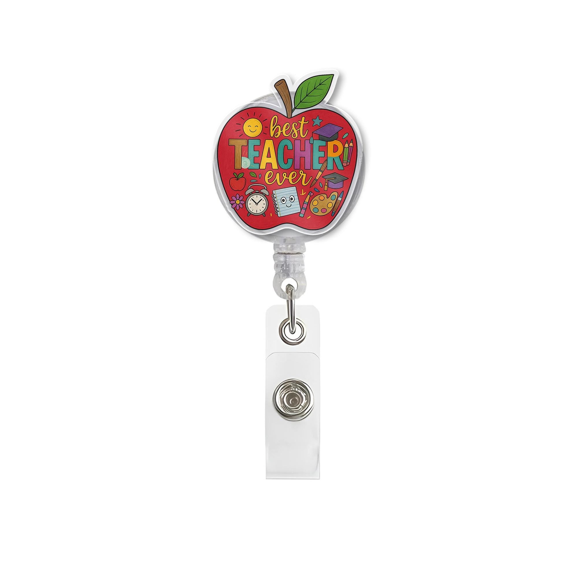 Best Teacher Ever Badge Reel | Cute Retractable ID Clip | Teacher Gift Idea | Back to School Accessory | Educator Name Badge Holder