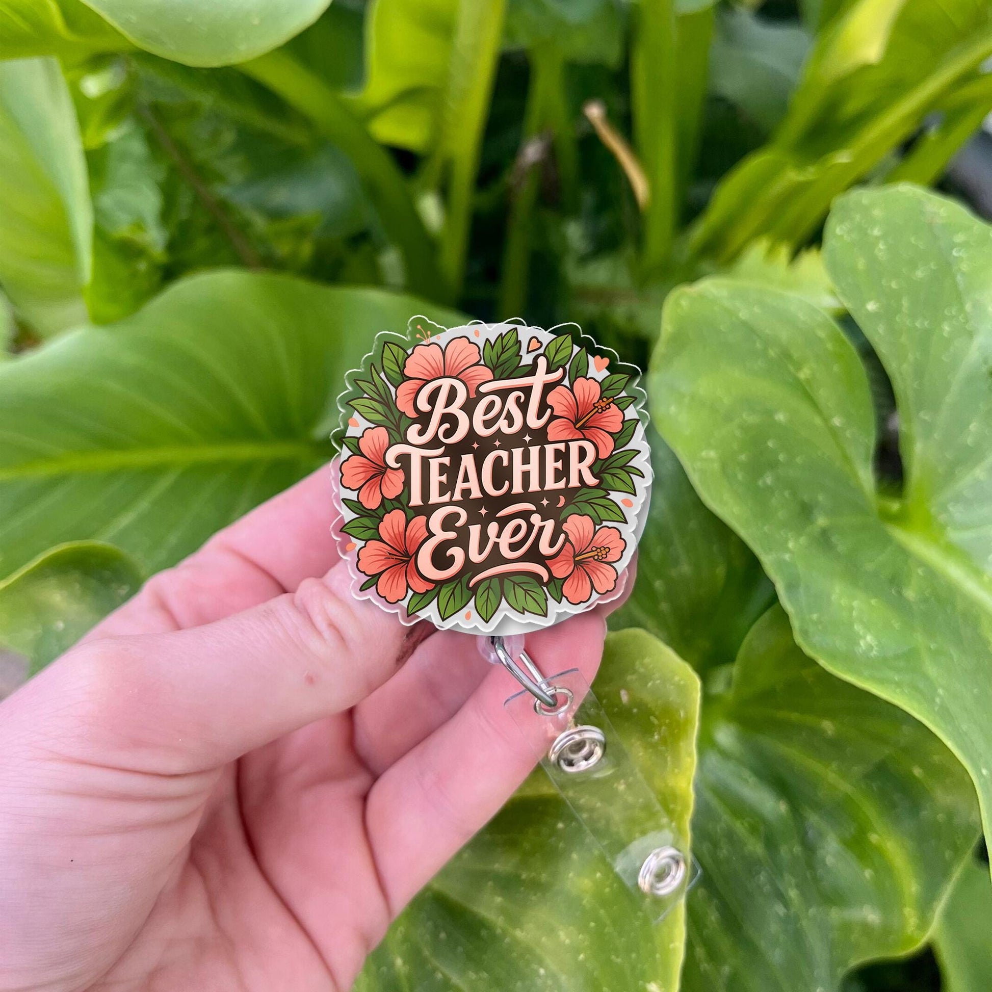 Floral Best Teacher Ever Badge Reel | Cute Teacher ID Clip | Teacher Appreciation Gift | Retractable Name Badge Holder