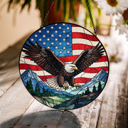 Bald Eagle American Flag Glass Suncatcher | Patriotic Window Decor | USA Eagle Sun Catcher | 4th of July Gift | Veteran Home Accent