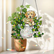 Golden Retriever in Ivy Plant Hologram Ornament | Dog ACRYLIC Window Hanging | Plant Lover Gift | Ivy Plants Decor, Dog Decor, Gift For Mom