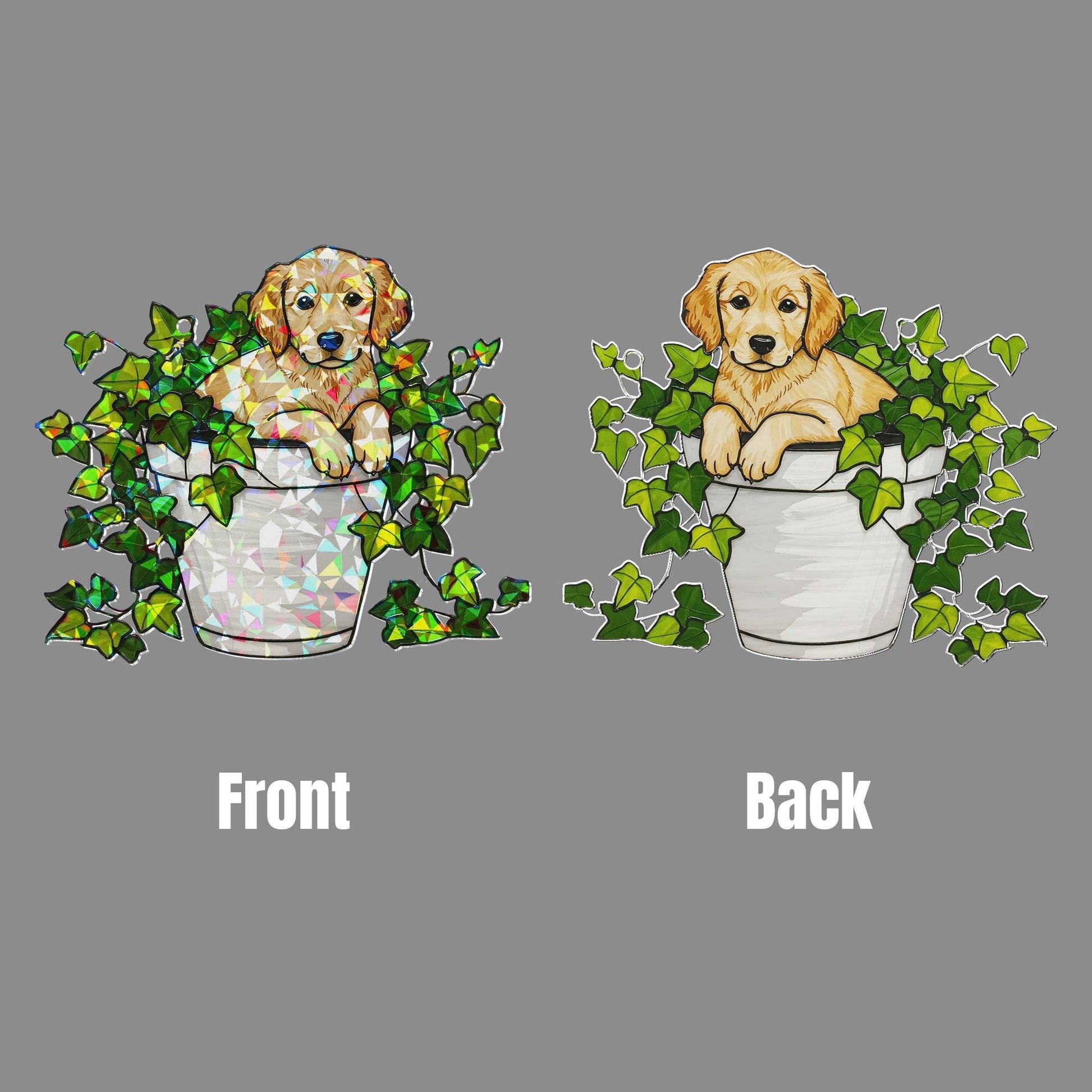 Golden Retriever in Ivy Plant Hologram Ornament | Dog ACRYLIC Window Hanging | Plant Lover Gift | Ivy Plants Decor, Dog Decor, Gift For Mom