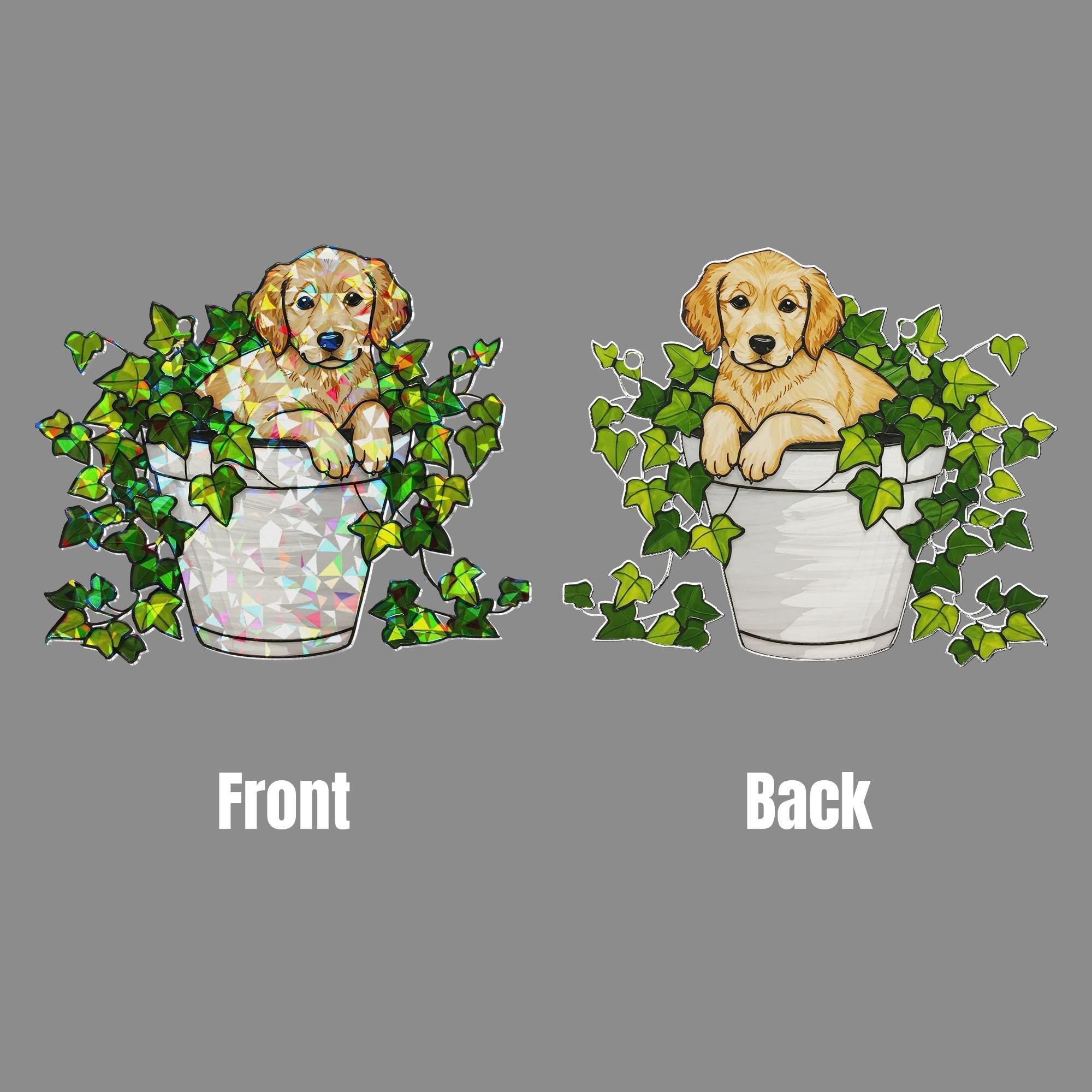 Golden Retriever in Ivy Plant Hologram Ornament | Dog ACRYLIC Window Hanging | Plant Lover Gift | Ivy Plants Decor, Dog Decor, Gift For Mom