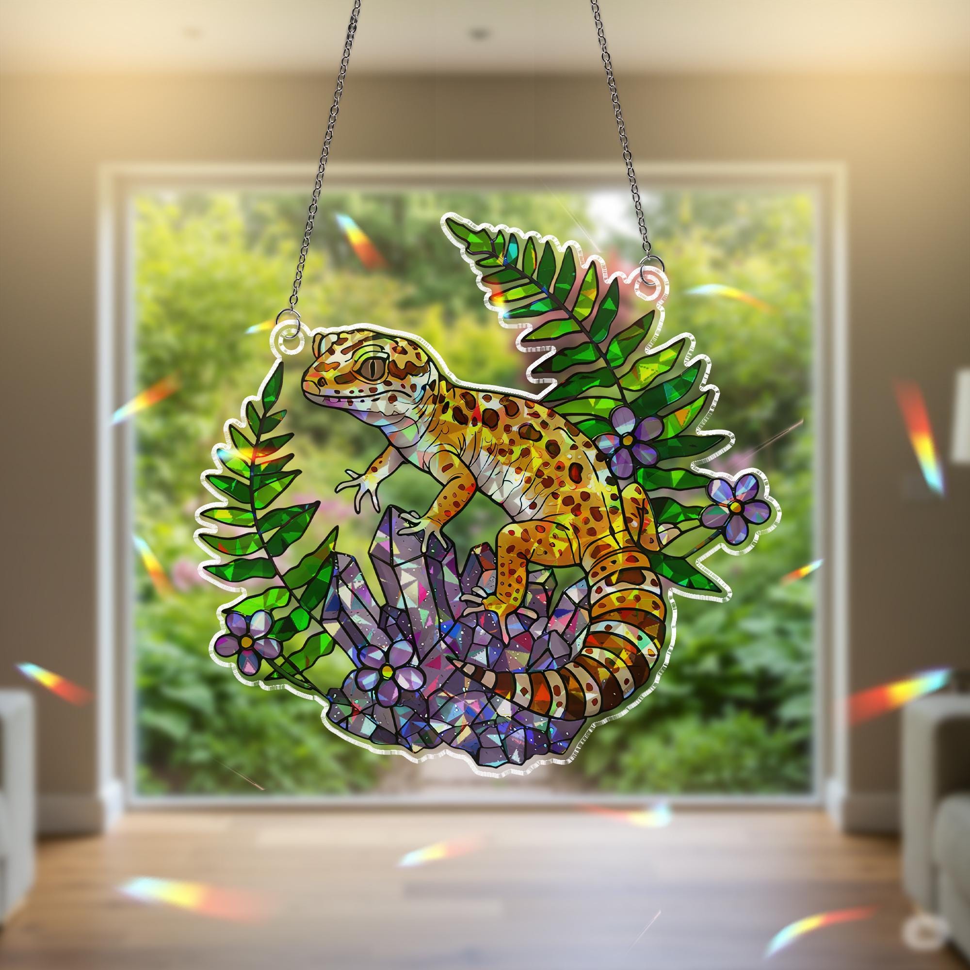Leopard Gecko Suncatcher, Holographic Acrylic Lizard Decor, Jungle Crystal Window Art, Reptile Lover Gift, Nature Sunlight Charm,Reptile Mom