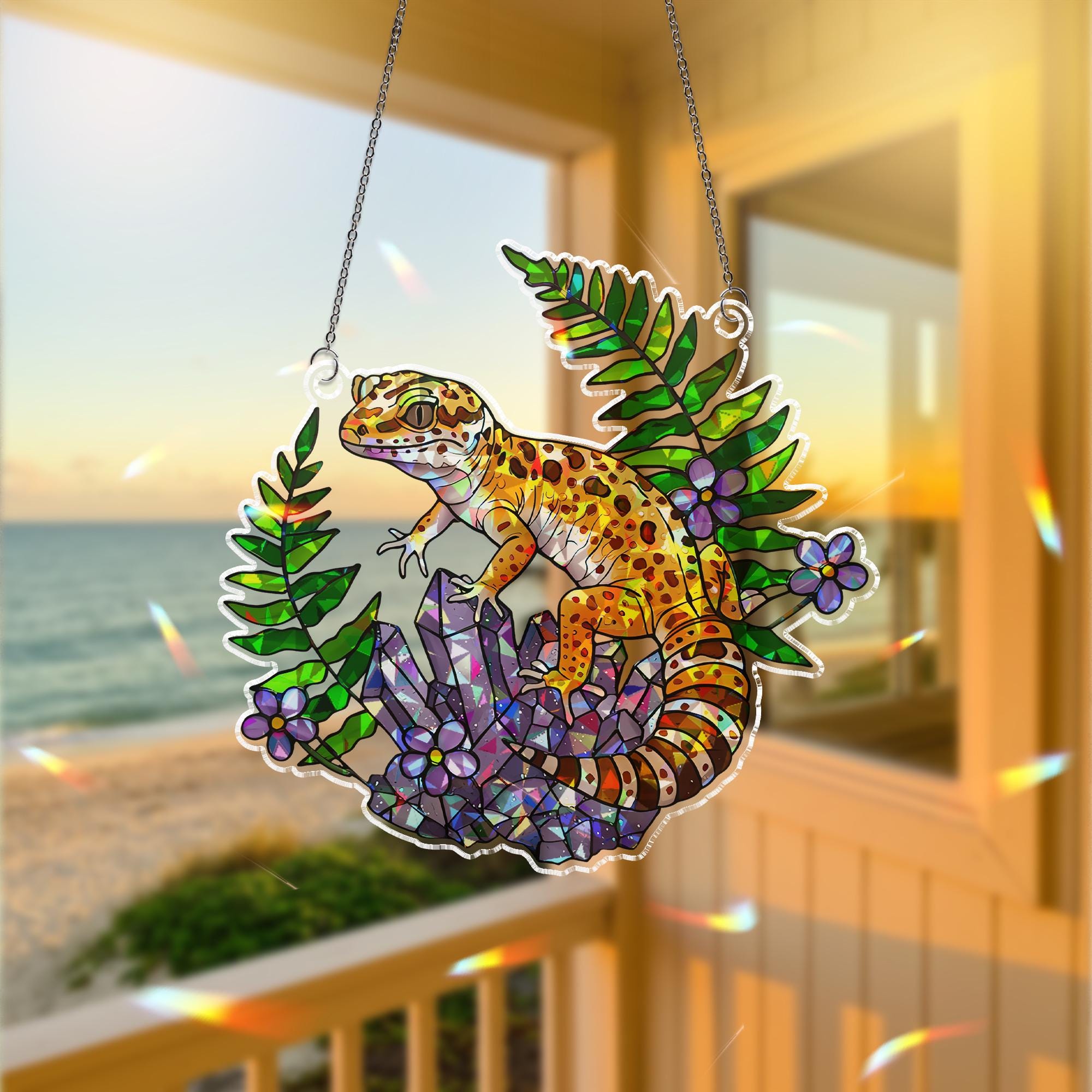 Leopard Gecko Suncatcher, Holographic Acrylic Lizard Decor, Jungle Crystal Window Art, Reptile Lover Gift, Nature Sunlight Charm,Reptile Mom