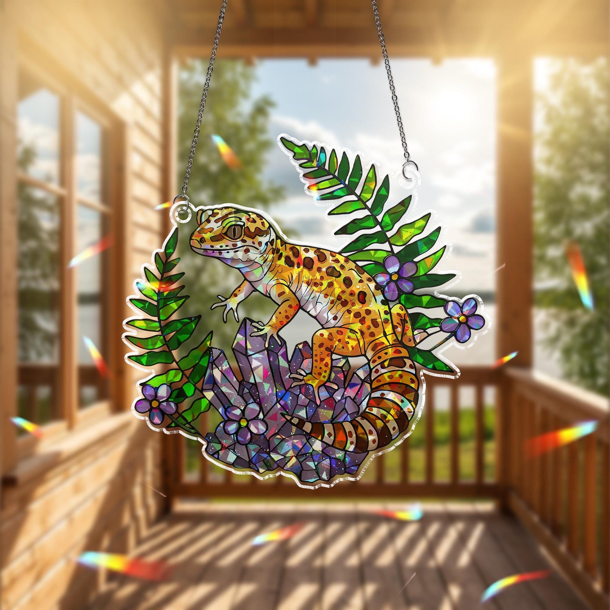 Leopard Gecko Suncatcher, Holographic Acrylic Lizard Decor, Jungle Crystal Window Art, Reptile Lover Gift, Nature Sunlight Charm,Reptile Mom