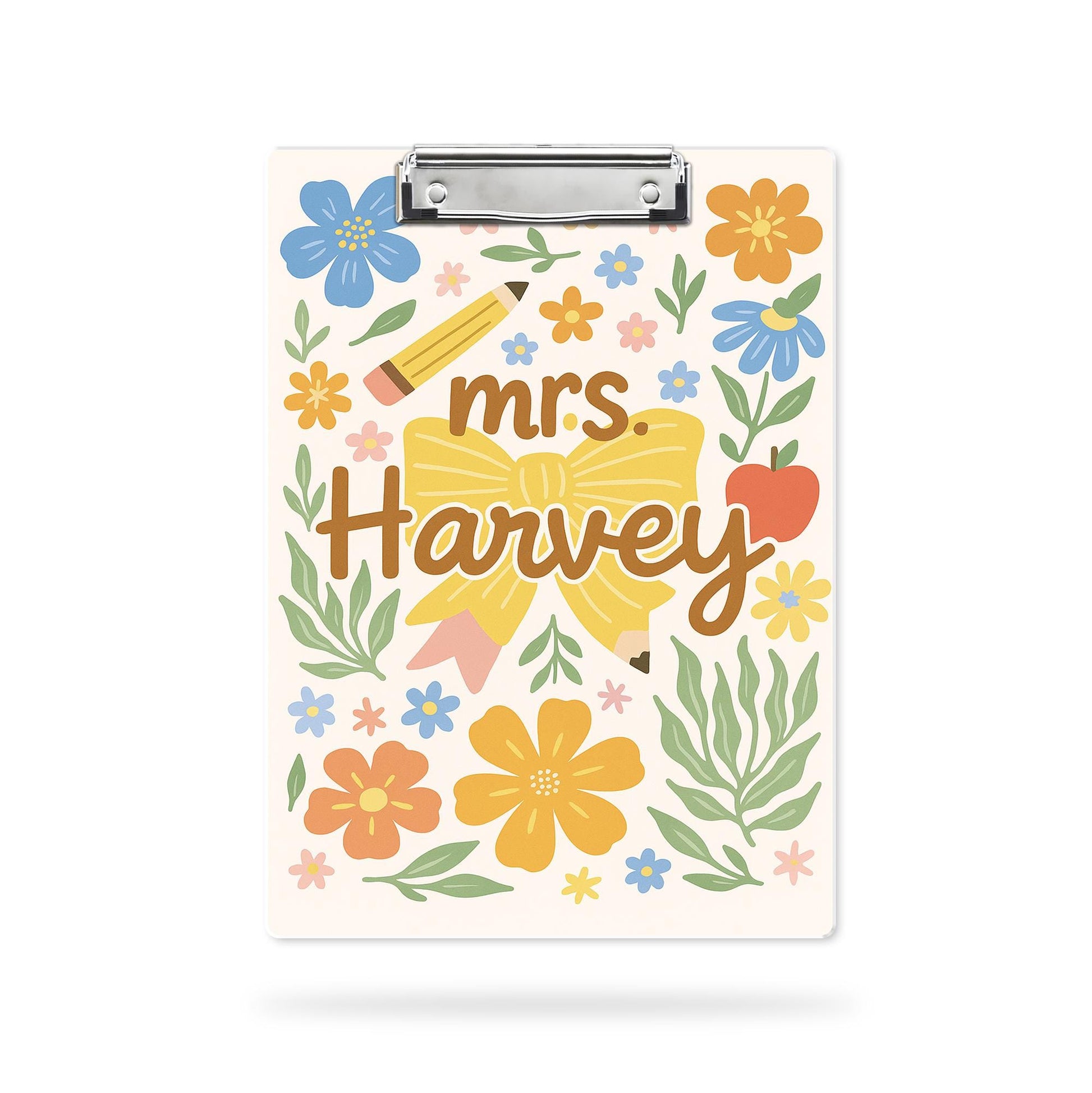 Personalized Teacher Appreciation Gift, Custom Teacher Clipboard, Groovy Floral Teacher Clipboard, Coquette Teacher Bow Clipboard