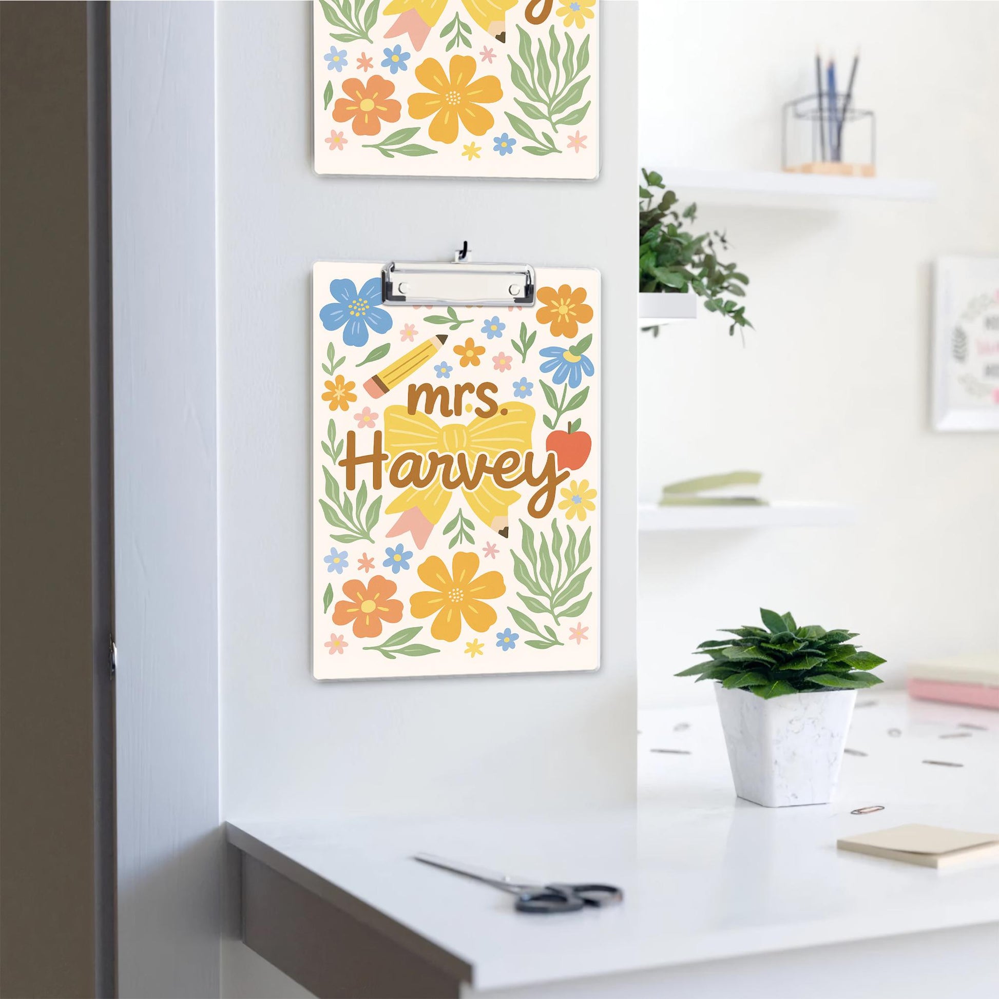 Personalized Teacher Appreciation Gift, Custom Teacher Clipboard, Groovy Floral Teacher Clipboard, Coquette Teacher Bow Clipboard