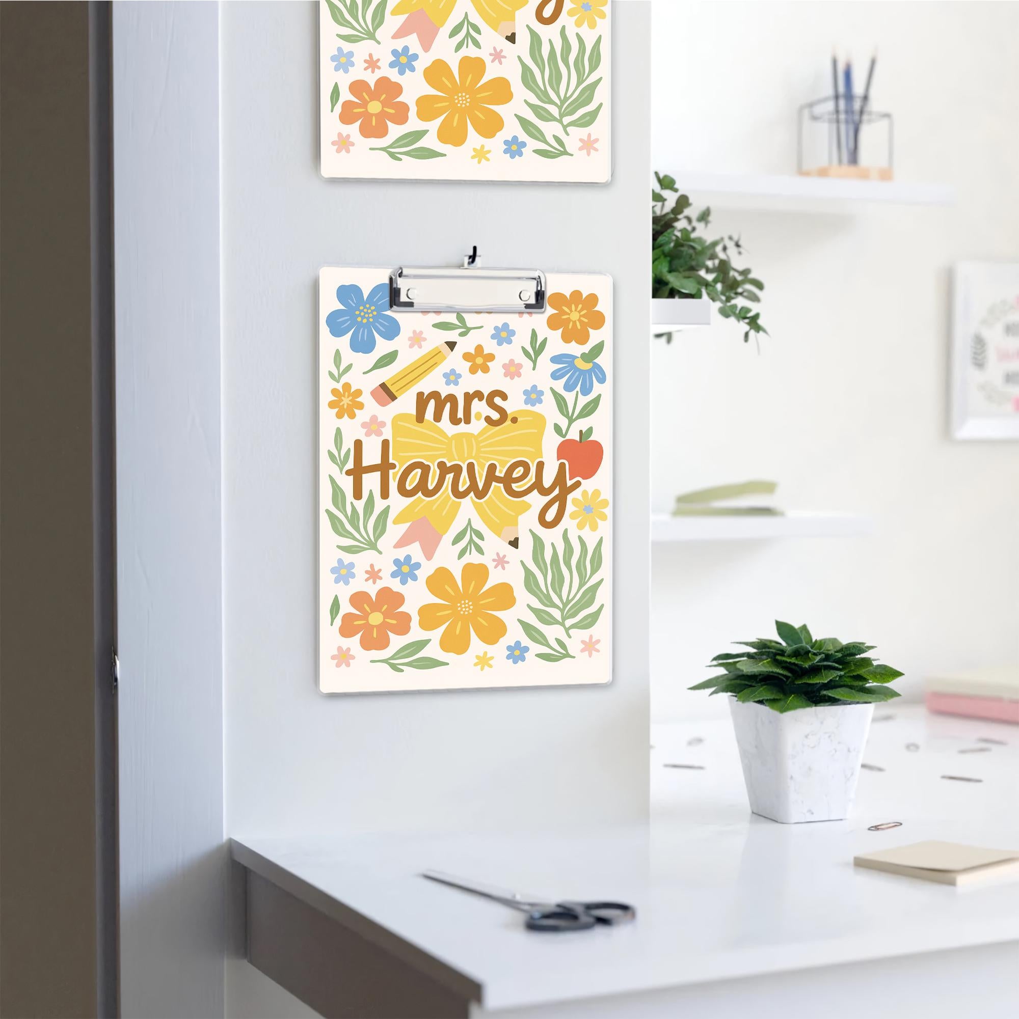 Personalized Teacher Appreciation Gift, Custom Teacher Clipboard, Groovy Floral Teacher Clipboard, Coquette Teacher Bow Clipboard