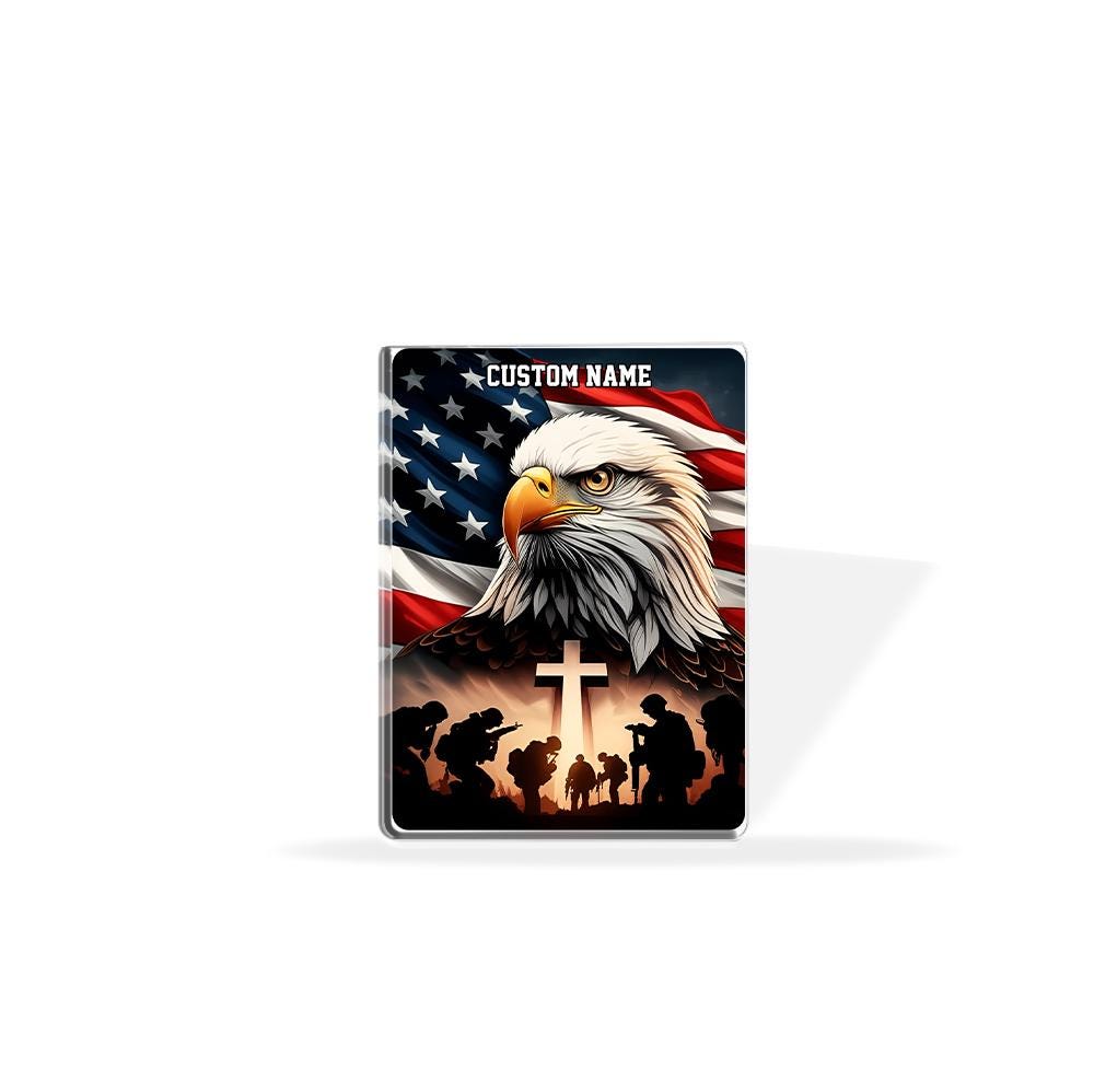 Remembering Our Heroes Acrylic Block Plaque - Patriotic Eagle, Soldiers, and Cross - Personalized Memorial Gift - 4th of July, Veterans Day