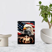 Remembering Our Heroes Acrylic Block Plaque - Patriotic Eagle, Soldiers, and Cross - Personalized Memorial Gift - 4th of July, Veterans Day