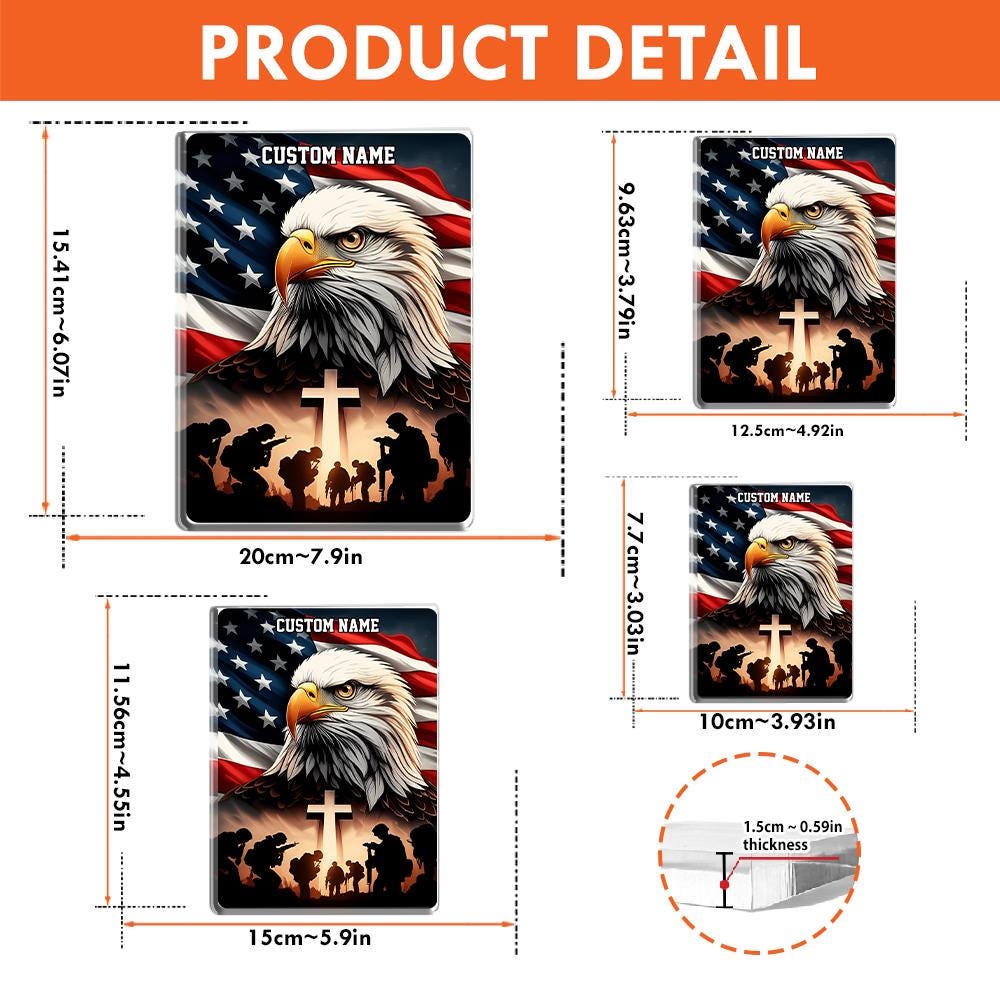 Remembering Our Heroes Acrylic Block Plaque - Patriotic Eagle, Soldiers, and Cross - Personalized Memorial Gift - 4th of July, Veterans Day