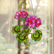 Geranium Flowers Suncatcher | Holographic Acrylic Floral Window Hanging | Pink Summer Garden Decor | Botanical Sun Catcher Gift