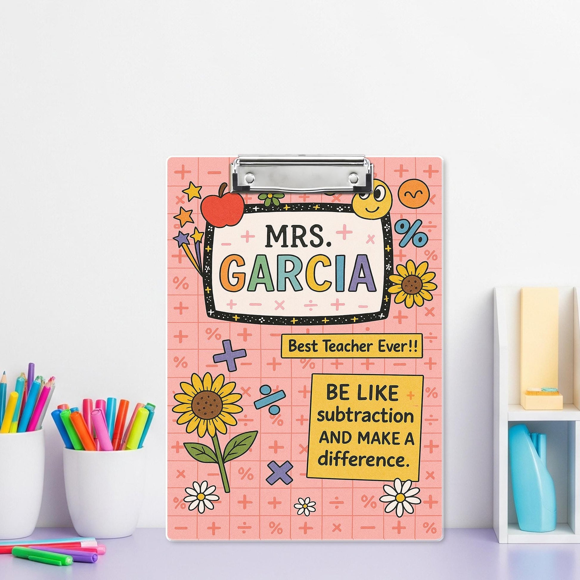 Personalized Math Teacher Clipboard with Custom Name – Fun Back to School Gift, Be Like Subtraction and Make a Difference