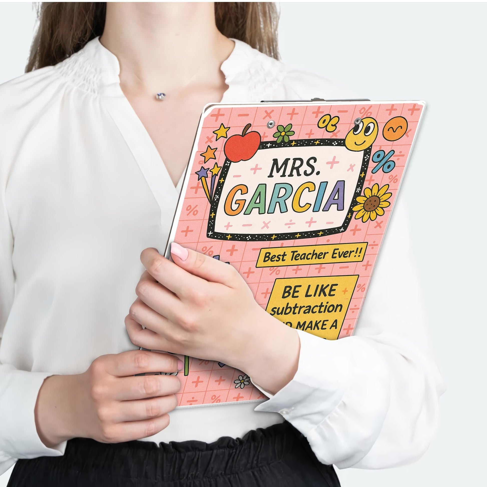 Personalized Math Teacher Clipboard with Custom Name – Fun Back to School Gift, Be Like Subtraction and Make a Difference