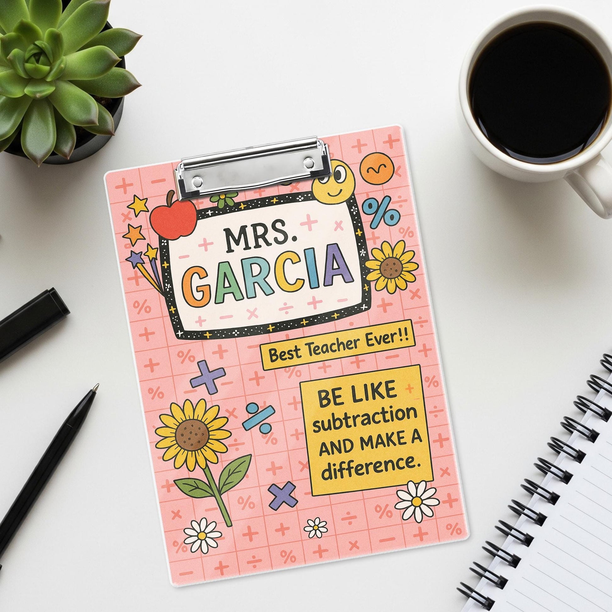 Personalized Math Teacher Clipboard with Custom Name – Fun Back to School Gift, Be Like Subtraction and Make a Difference