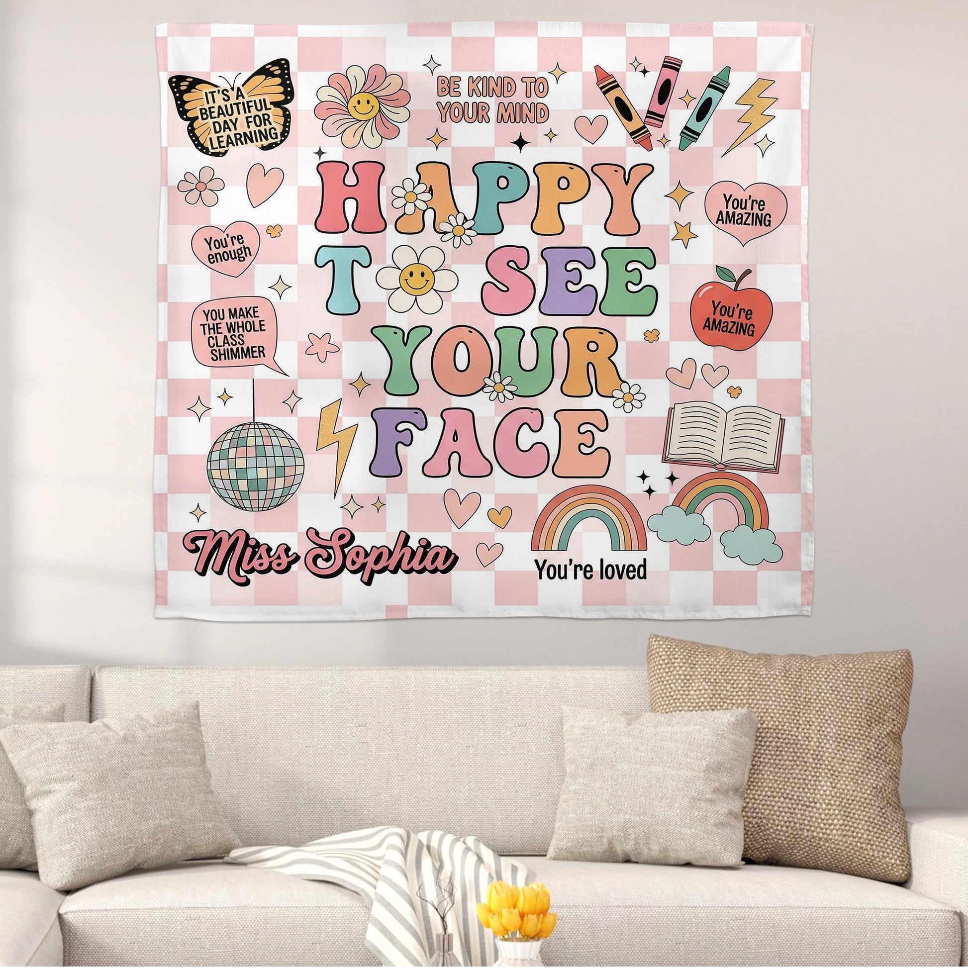 Custom Teacher Tapestry Classroom Tapestries, Custom Teachers Name Gift Classroom Banner, Teacher Appreciation Gifts, Back To School Gift