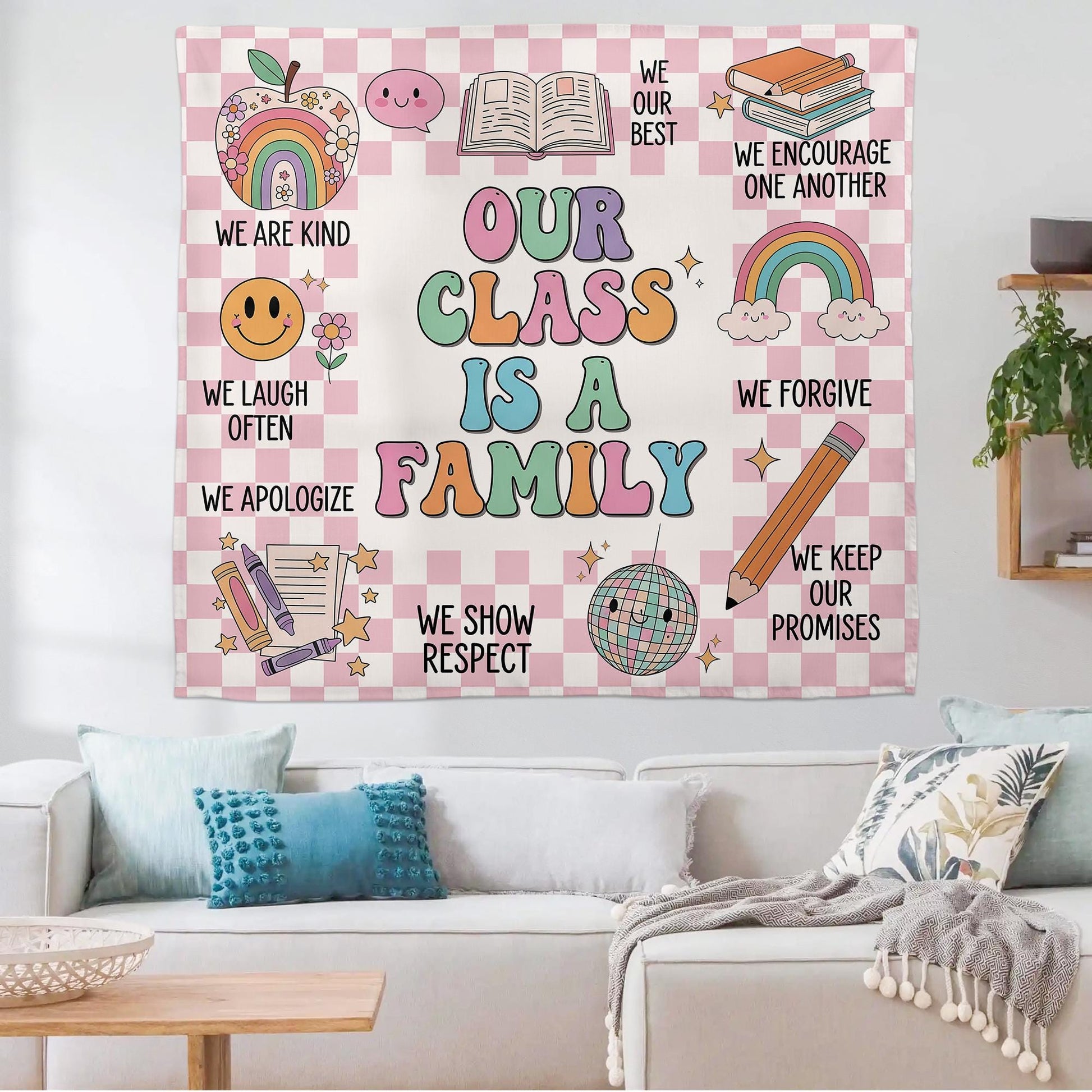 Our Class Is A Family Classroom Tapestry, Welcome to Our Classroom Banner, Teacher Classroom Wall Decor, Back To School,Teacher Banner Decor