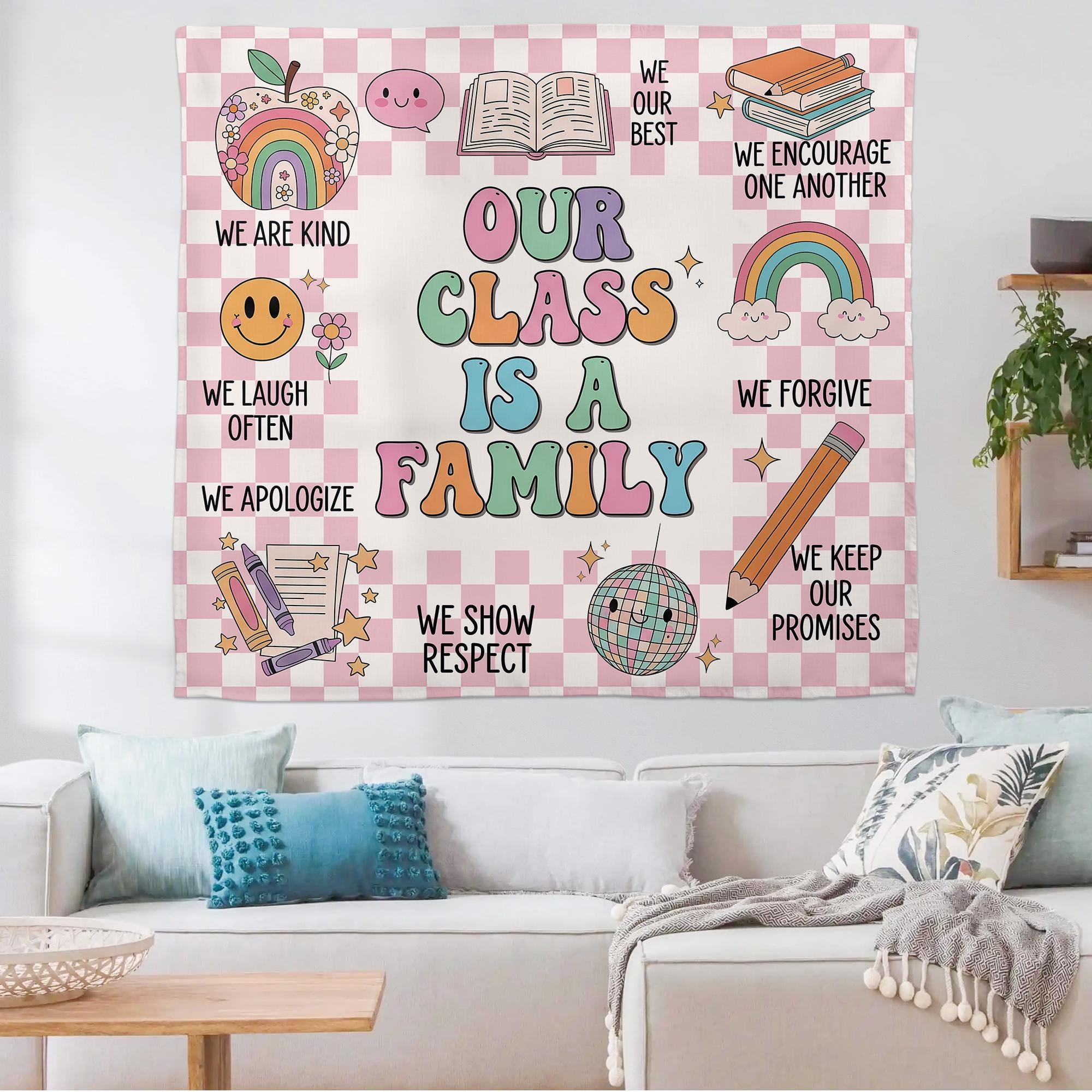 Our Class Is A Family Classroom Tapestry, Welcome to Our Classroom Banner, Teacher Classroom Wall Decor, Back To School,Teacher Banner Decor