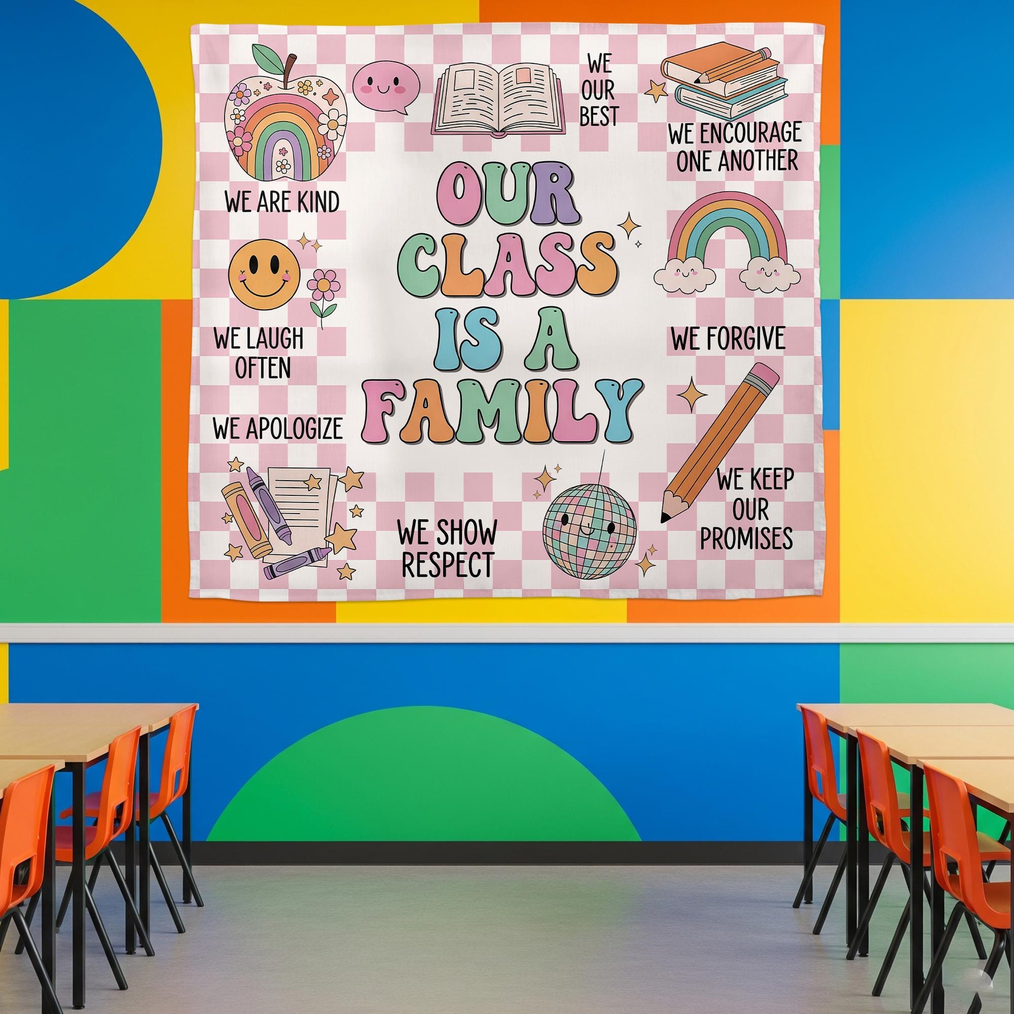 Our Class Is A Family Classroom Tapestry, Welcome to Our Classroom Banner, Teacher Classroom Wall Decor, Back To School,Teacher Banner Decor