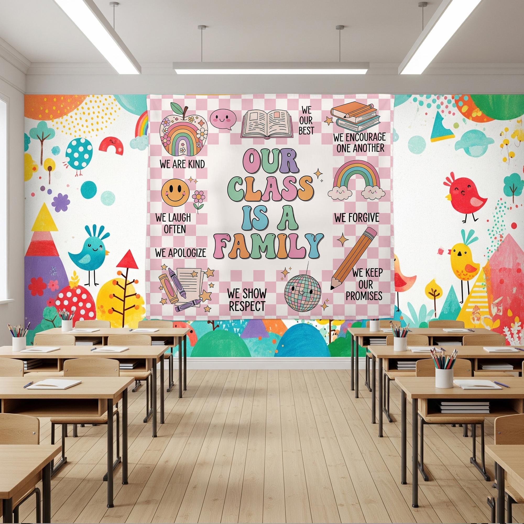 Our Class Is A Family Classroom Tapestry, Welcome to Our Classroom Banner, Teacher Classroom Wall Decor, Back To School,Teacher Banner Decor
