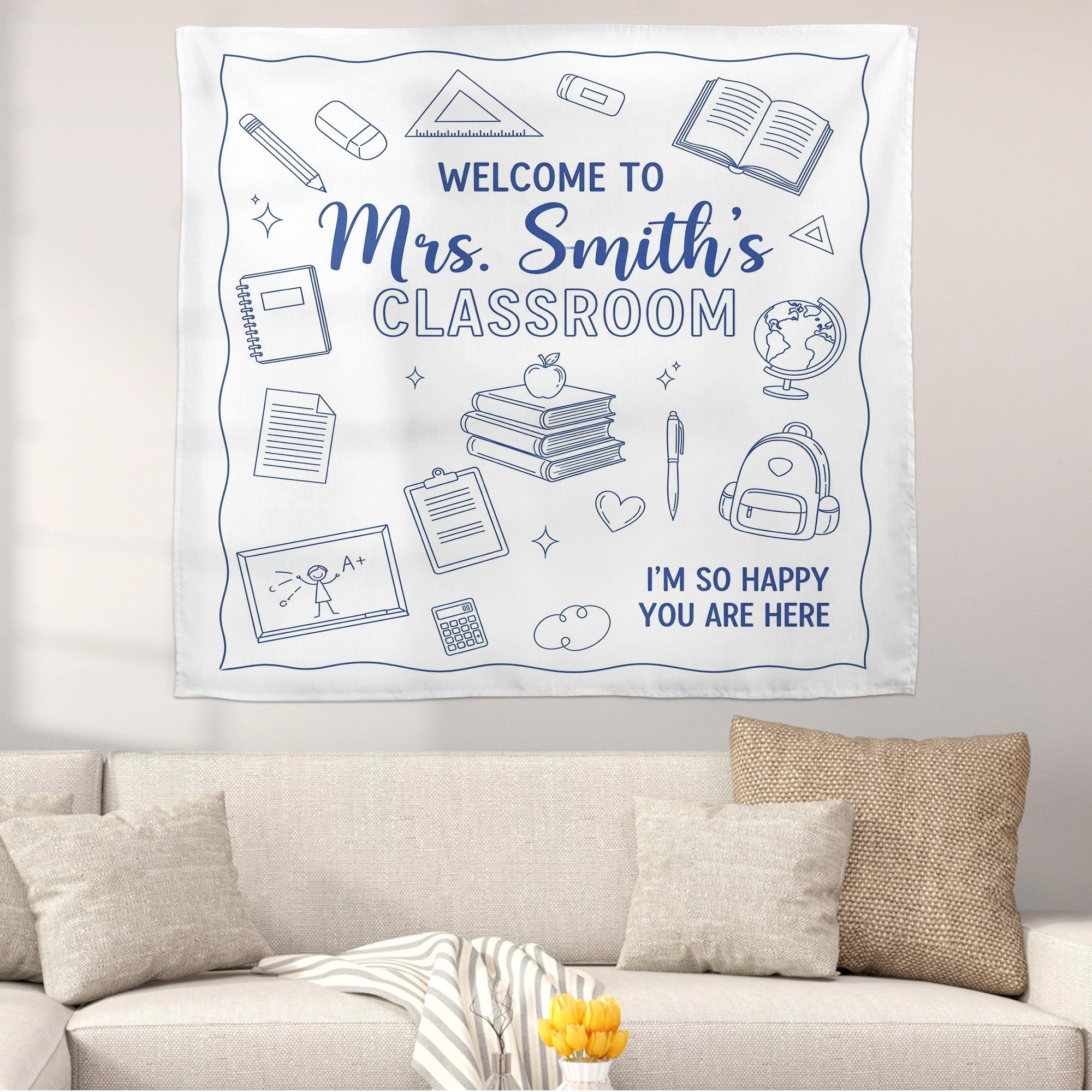 Personalized Teacher Classroom Tapestry, Teachers Name Classroom Banner, Groovy Classroom Decor, Gift for Teacher, Back to School Tapestry