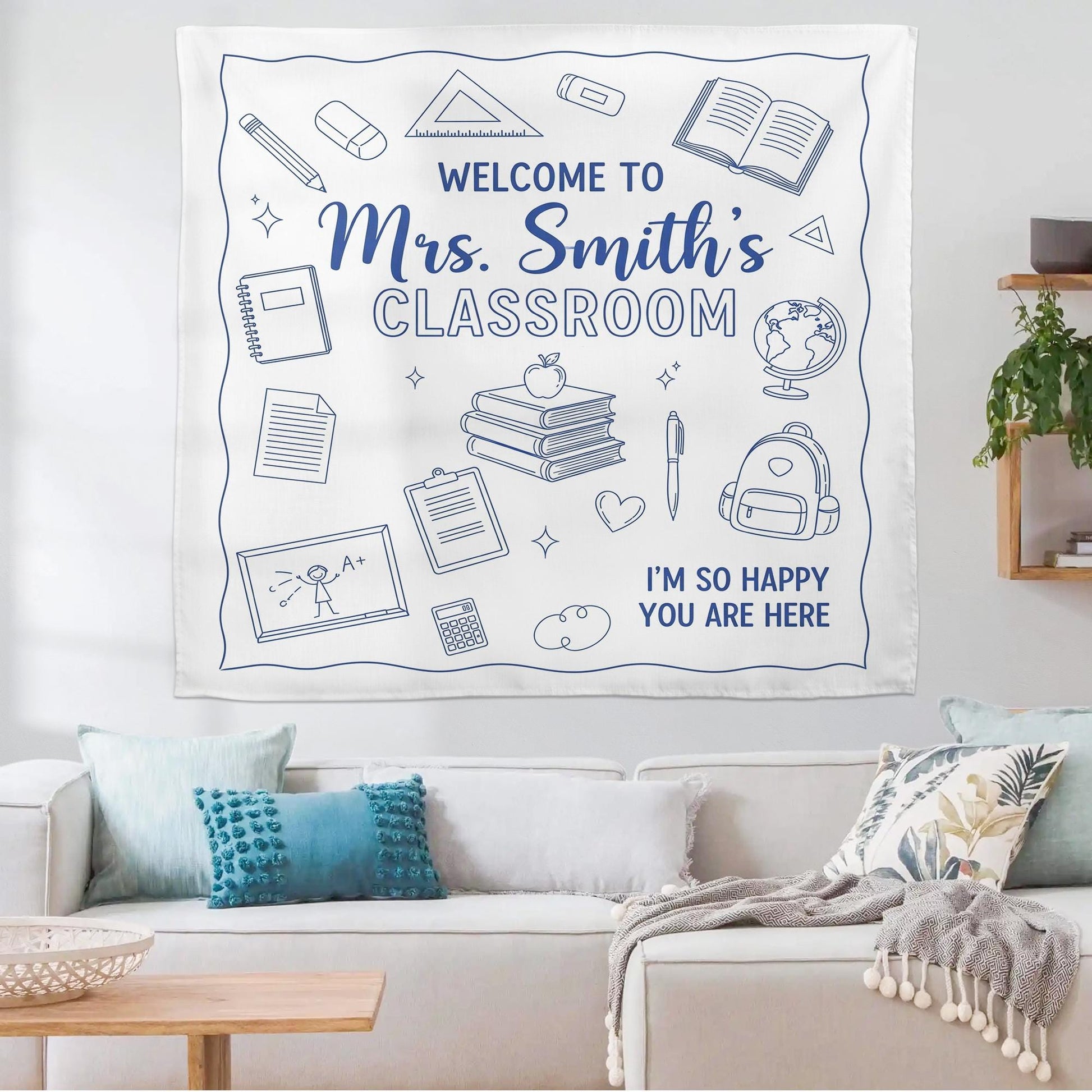 Personalized Teacher Classroom Tapestry, Teachers Name Classroom Banner, Groovy Classroom Decor, Gift for Teacher, Back to School Tapestry