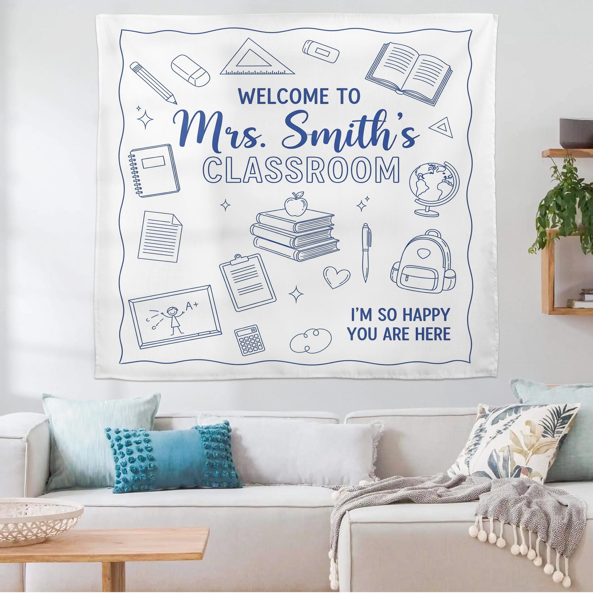 Personalized Teacher Classroom Tapestry, Teachers Name Classroom Banner, Groovy Classroom Decor, Gift for Teacher, Back to School Tapestry
