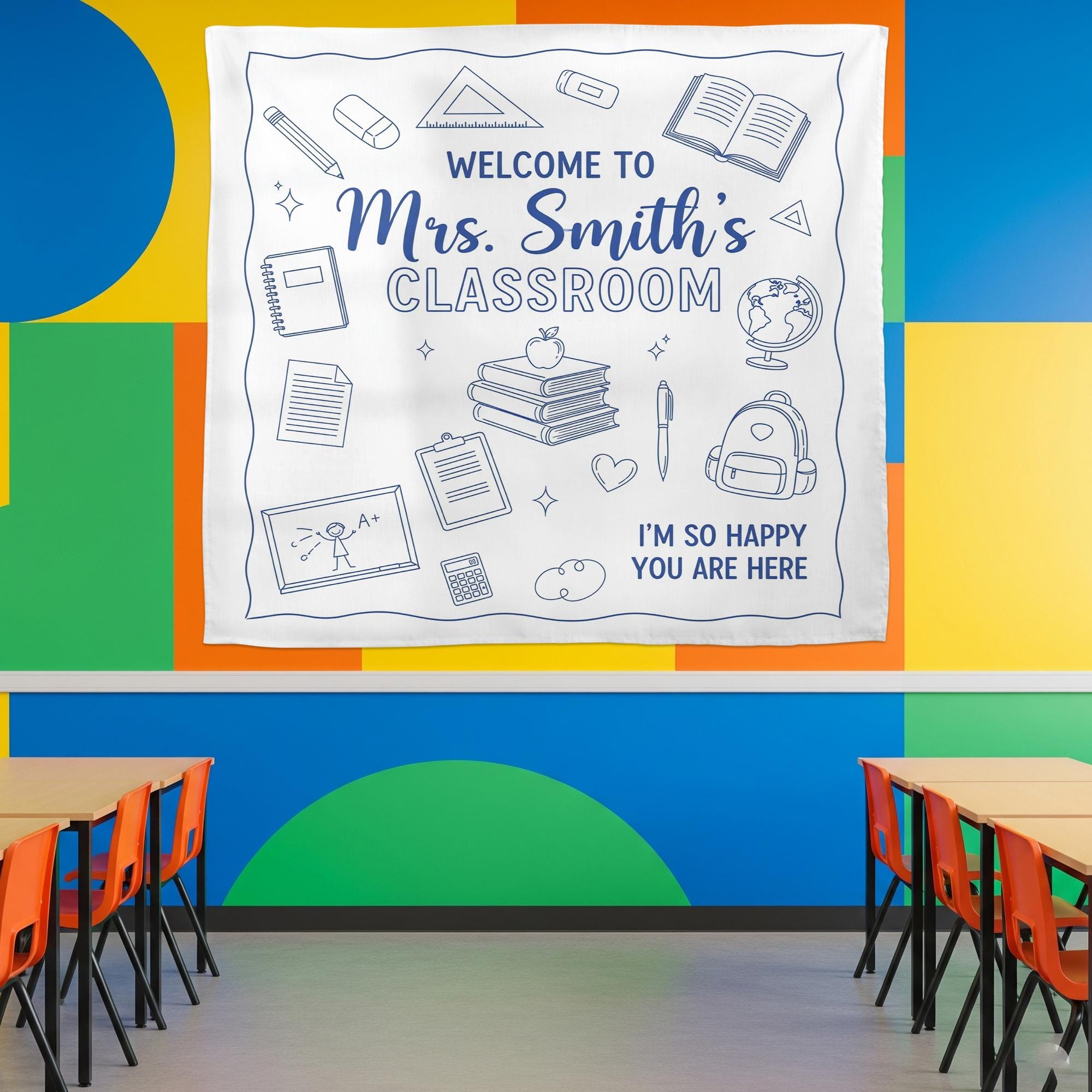 Personalized Teacher Classroom Tapestry, Teachers Name Classroom Banner, Groovy Classroom Decor, Gift for Teacher, Back to School Tapestry