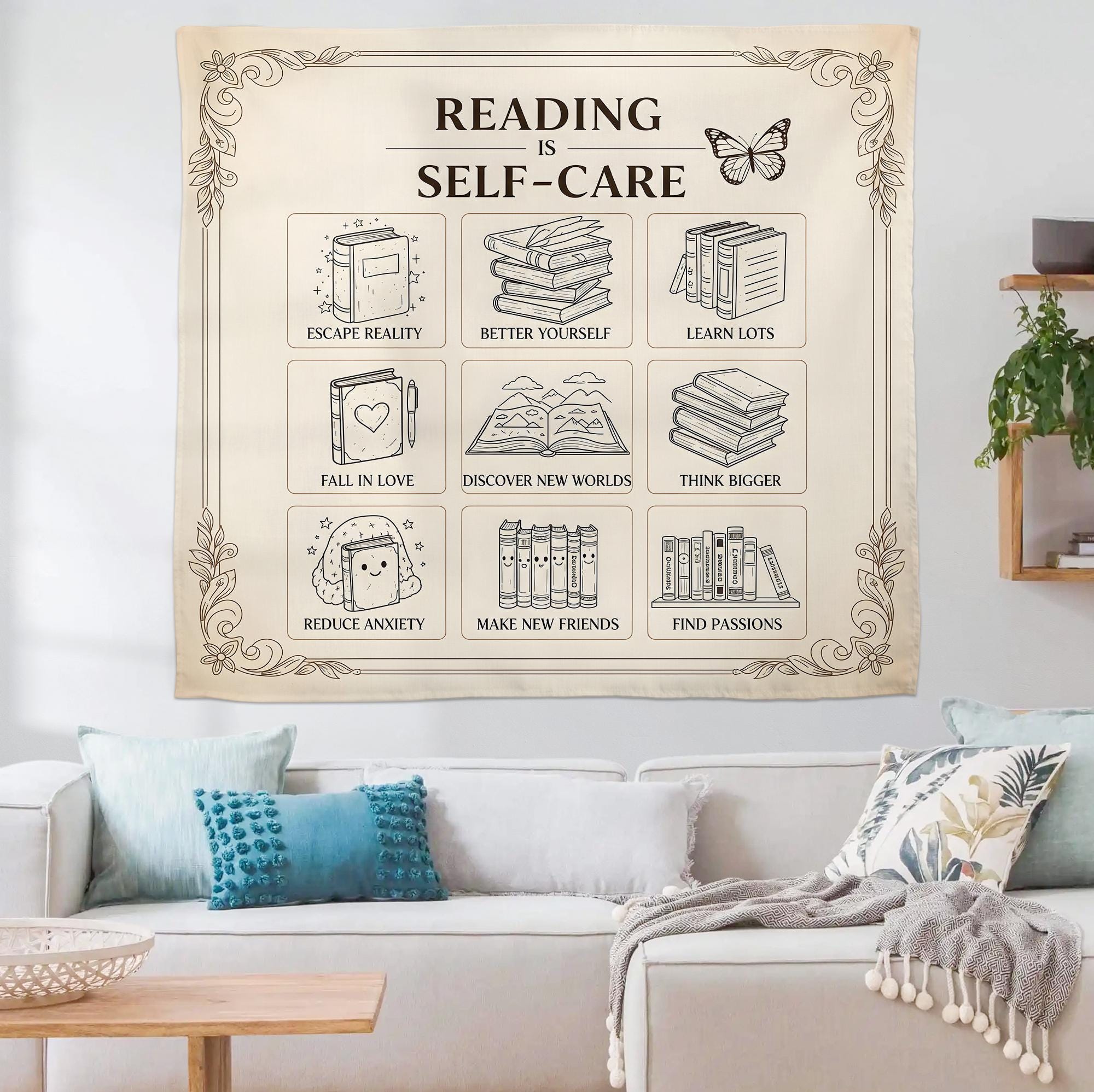 Reading Is Self Care Classroom Decor, Book Lover Gift, Classroom Tapestry, Groovy Classroom Banner,Reading Teacher Gift,Teacher Appreciation