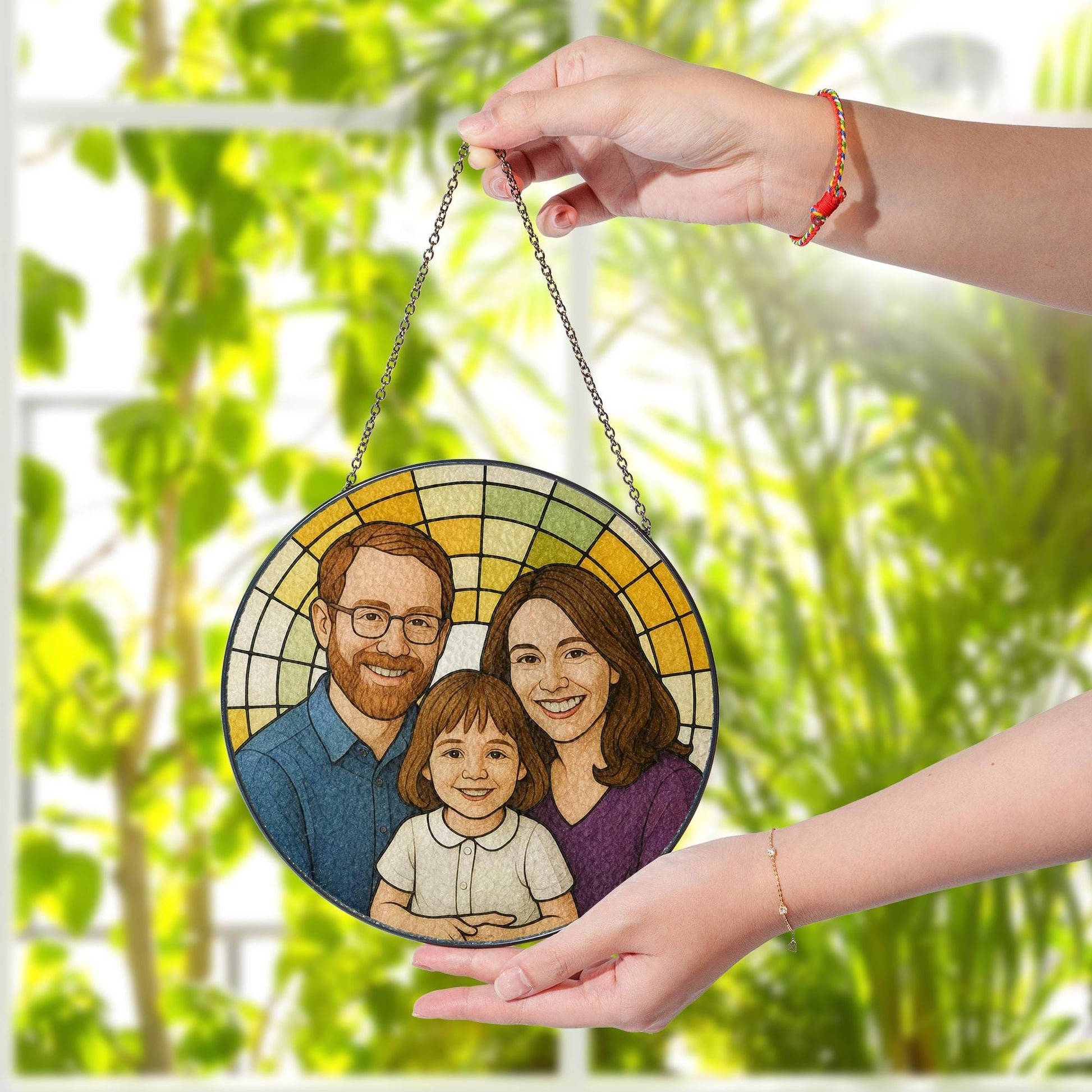 Custom Family Portrait Suncatcher | Personalized Glass Window Hanging | Father’s Day Gift for Dad | Photo to Art Keepsake