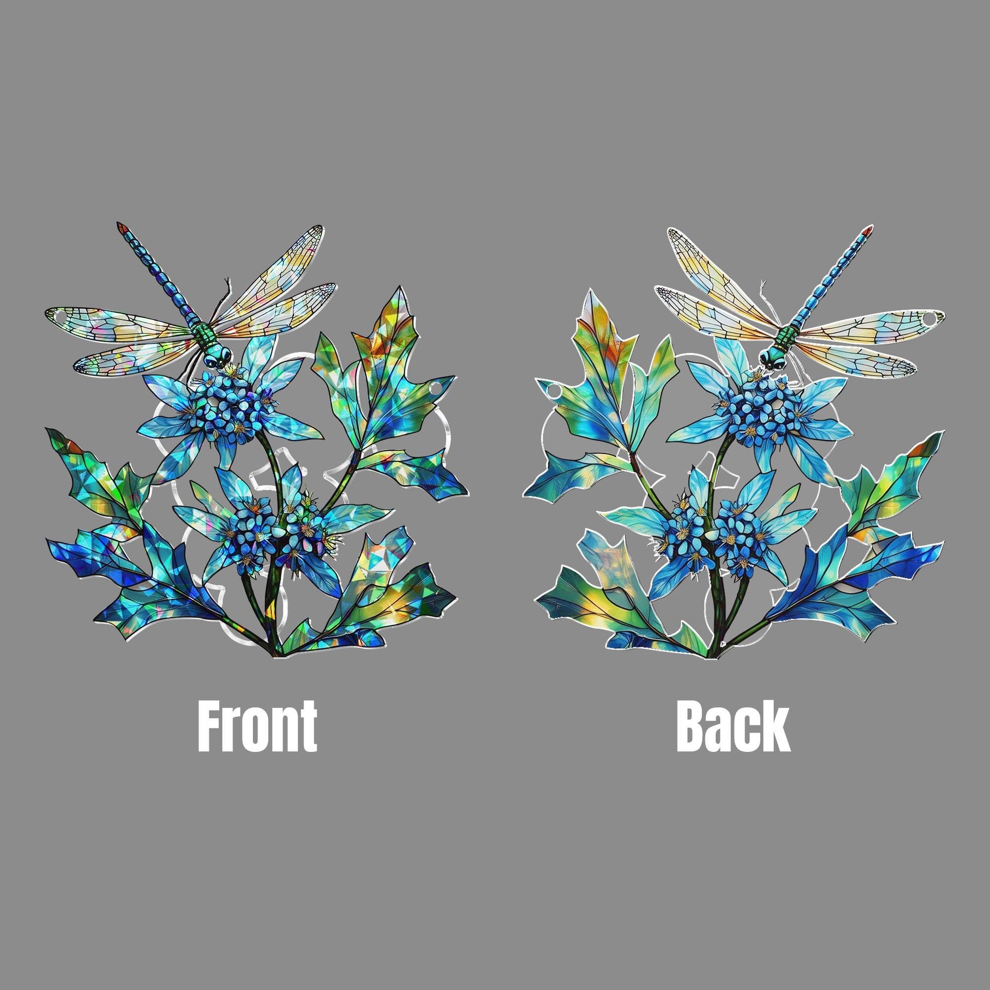Blue Floral Dragonfly Acrylic Window Hanging – Stained Glass Style Sun Catcher for Nature Lovers, Garden Decor, Summer Home Gift
