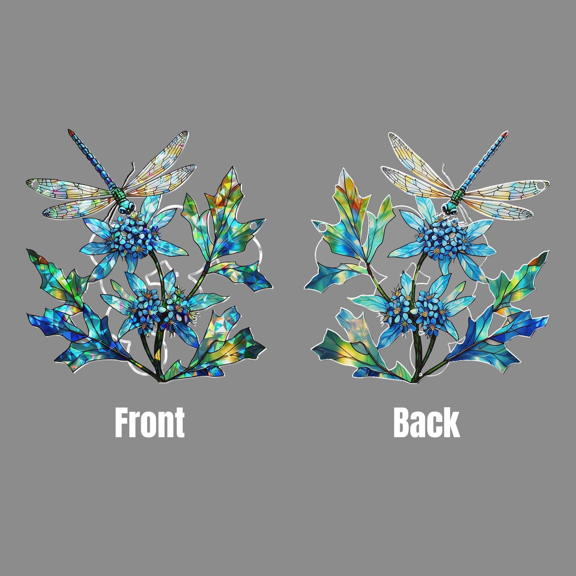 Blue Floral Dragonfly Acrylic Window Hanging – Stained Glass Style Sun Catcher for Nature Lovers, Garden Decor, Summer Home Gift