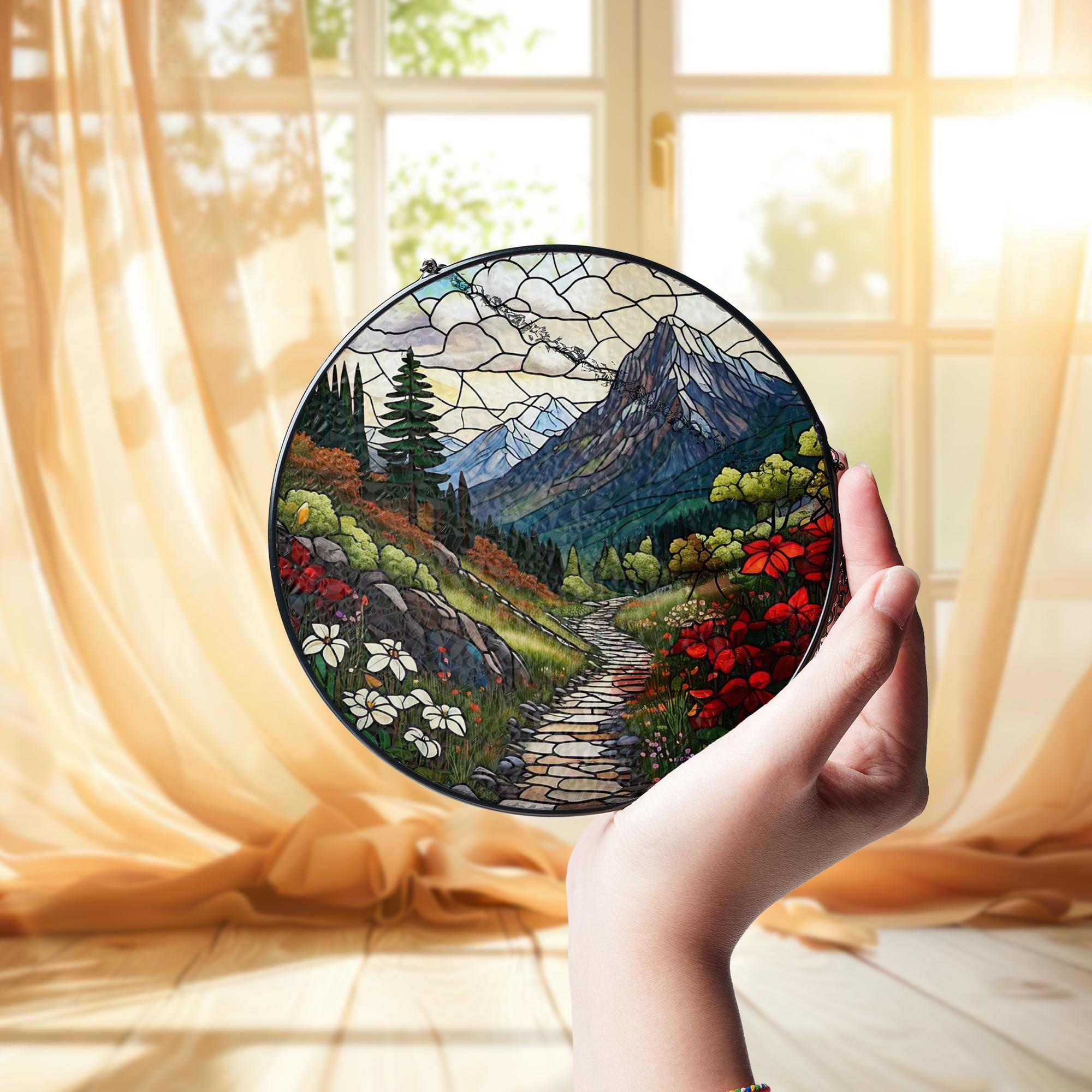 Mountain Glass Suncatcher | Nature Landscape Window Hanging | Rustic Cabin Decor | Outdoor Lover Gift | Handmade Mountain Art