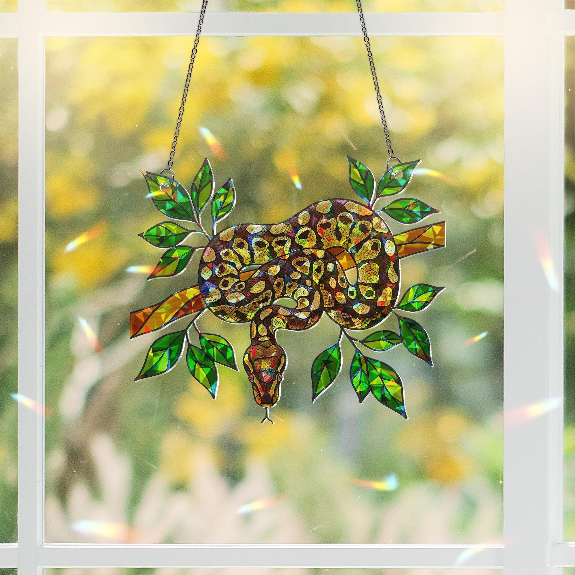 Ball Python on Tree Branch Hologram ACRYLIC Window Hanging – Jungle Reptile Home Decor, Ball Python Decor, Gift for Snake Lovers, For Dad