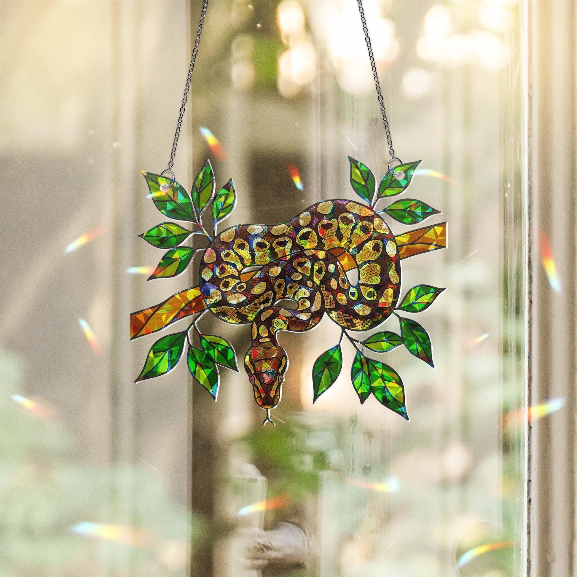 Ball Python on Tree Branch Hologram ACRYLIC Window Hanging – Jungle Reptile Home Decor, Ball Python Decor, Gift for Snake Lovers, For Dad