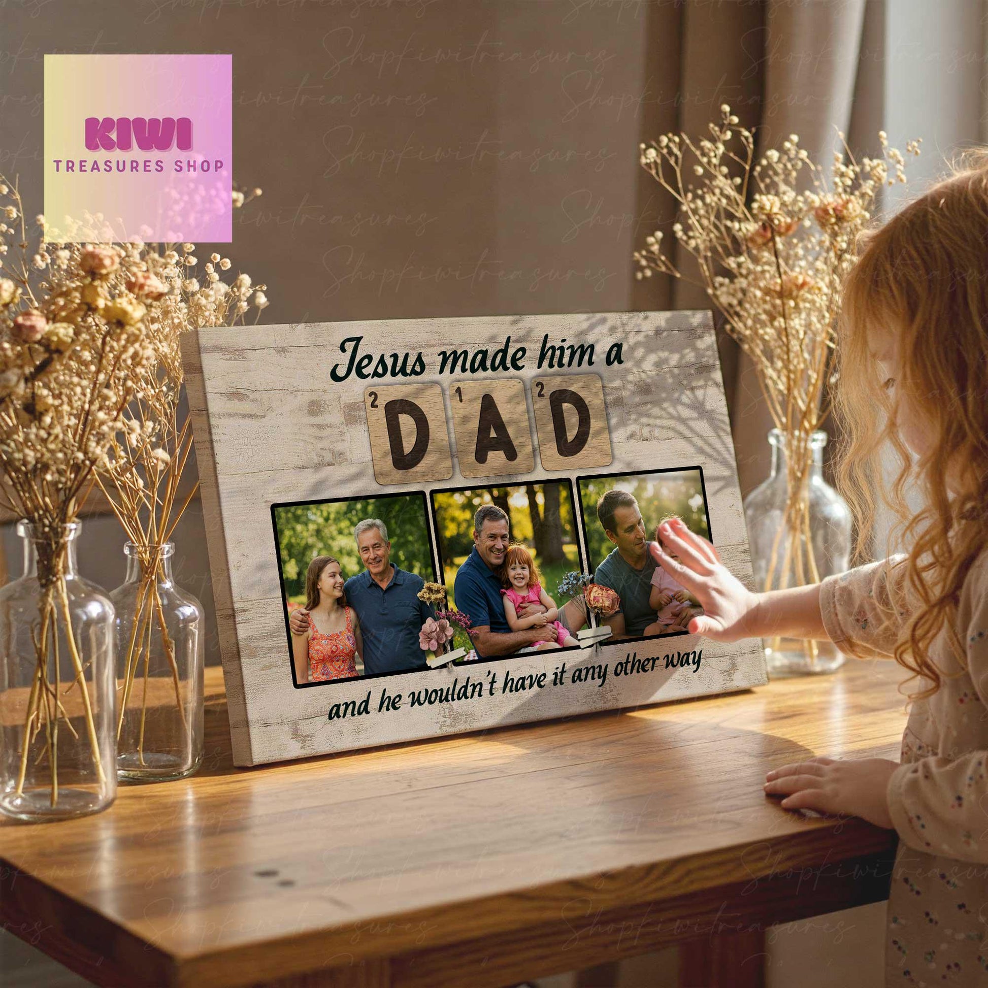 Custom Father's Day Photo Canvas | Christian Gift for Dad | “Jesus Made Him a Dad” Personalized Poster | Faith Family Picture Print
