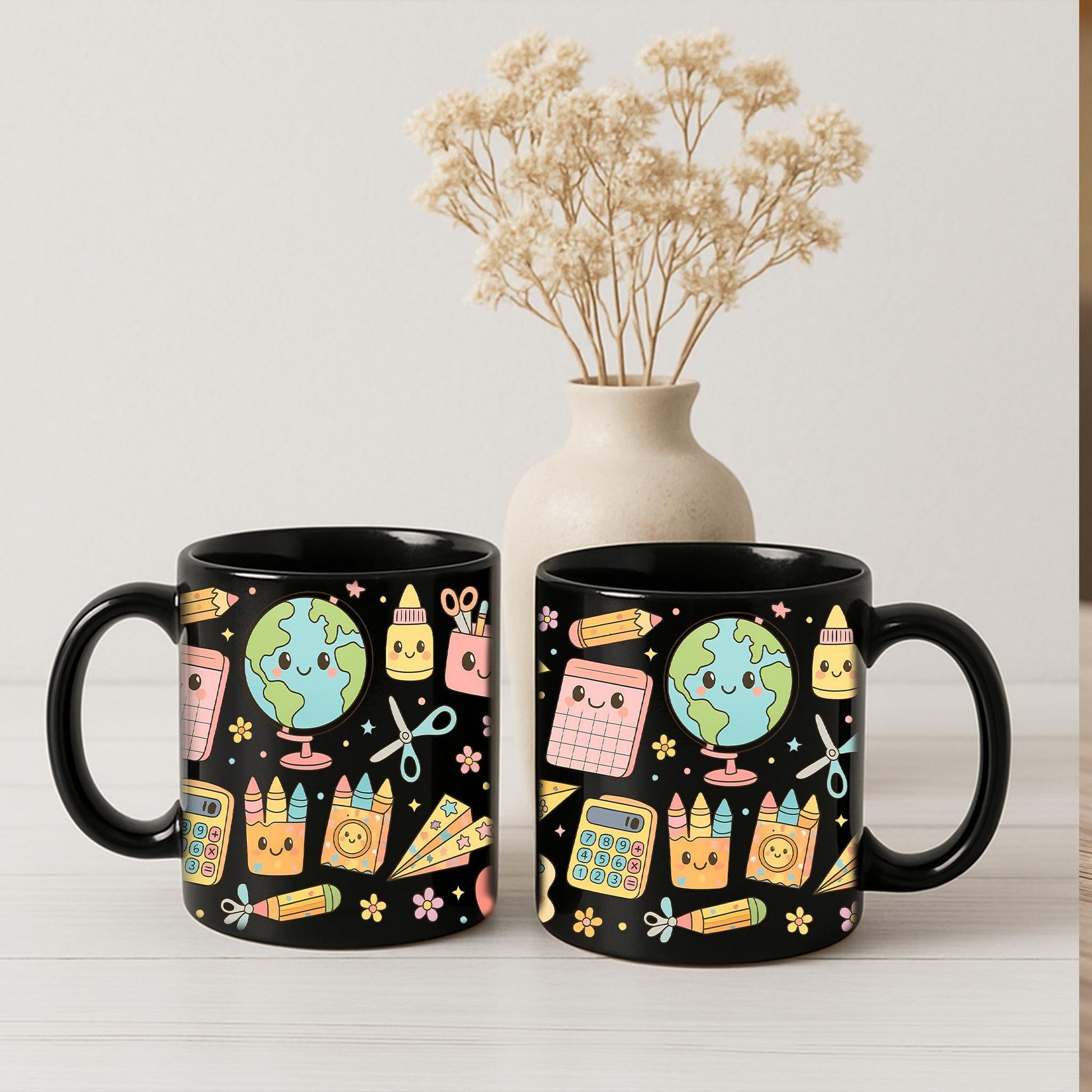 Cute Teacher Mug with Kawaii School Supplies | Back to School Teacher Gift | Fun Classroom Coffee Cup | End of Year Teacher Present