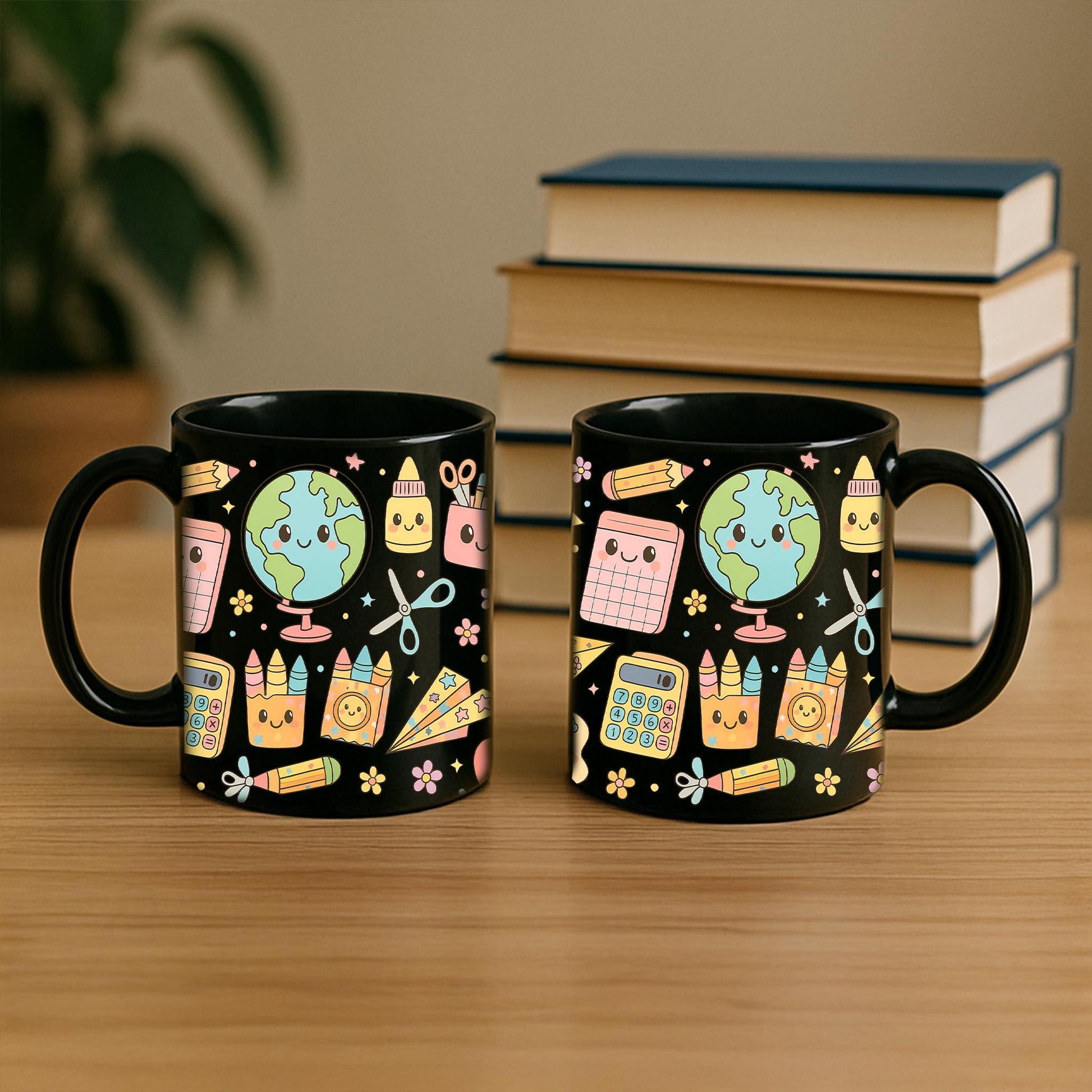 Cute Teacher Mug with Kawaii School Supplies | Back to School Teacher Gift | Fun Classroom Coffee Cup | End of Year Teacher Present