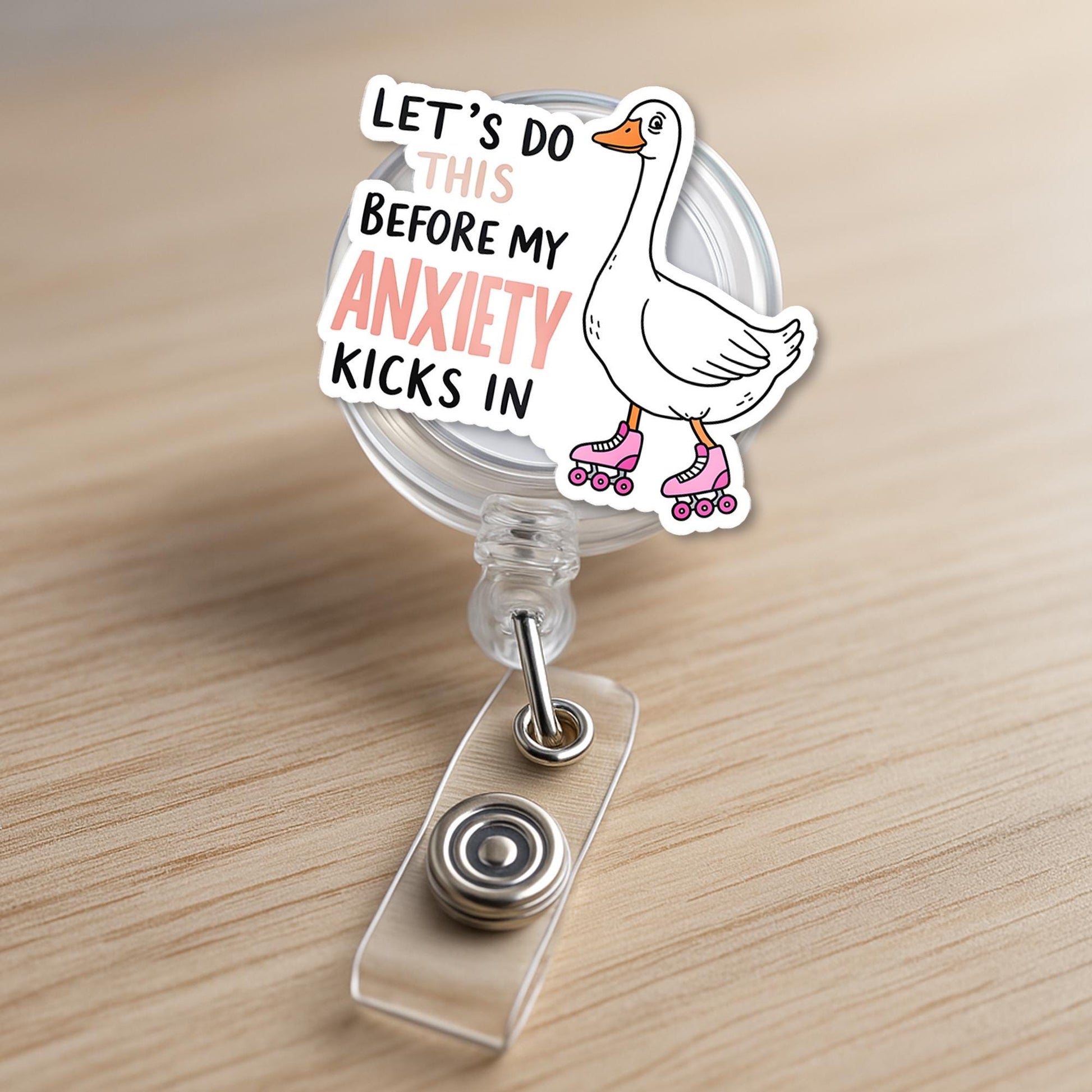 Funny Anxiety Goose Badge Reel | Relatable Goose ID Clip | Cute Mental Health Work Accessory | Nurse Badge Holder Gift