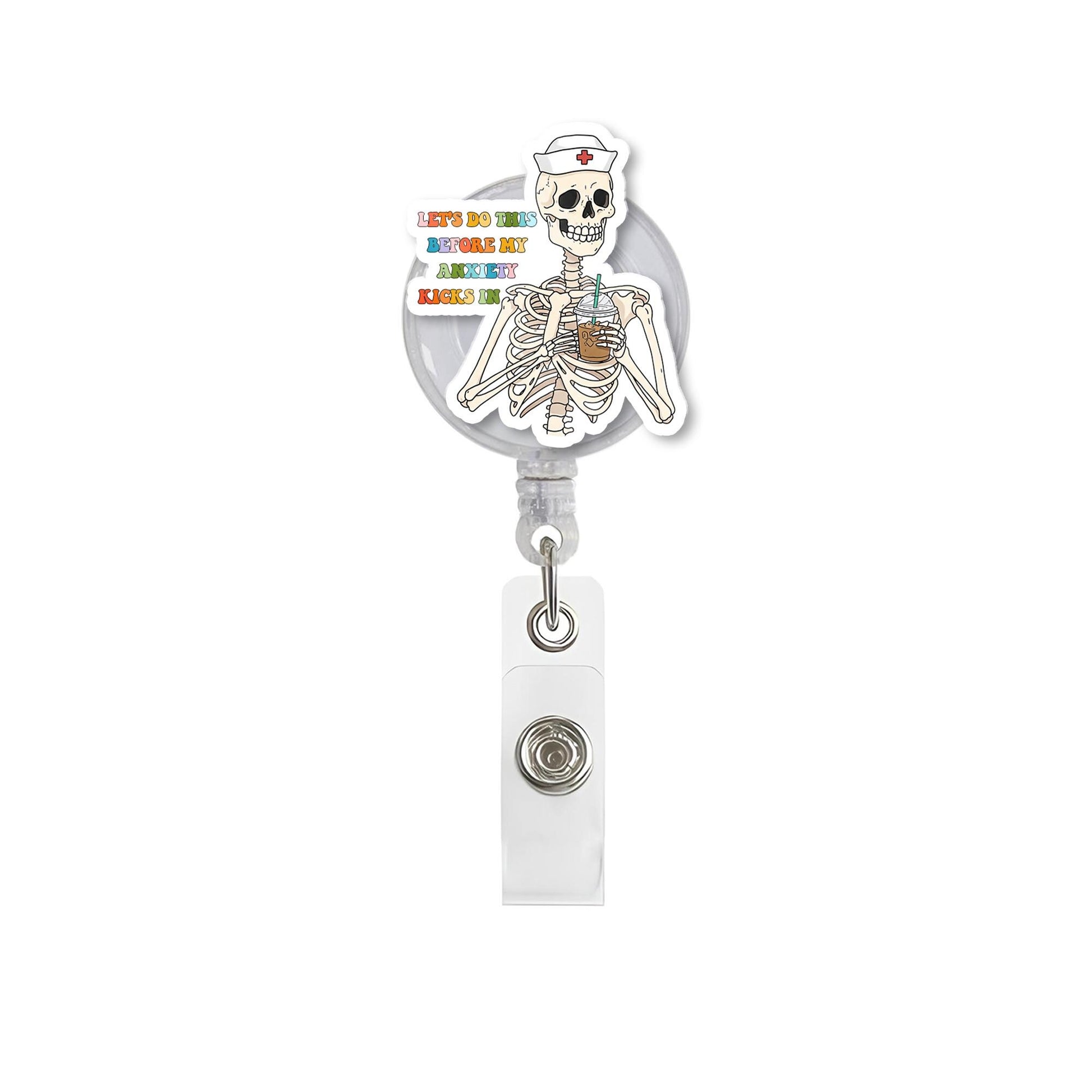 Anxiety Skeleton Badge Reel | Funny Mental Health ID Clip | Relatable Work Accessory | Nurse Badge Holder Gift | Dark Humor Reel